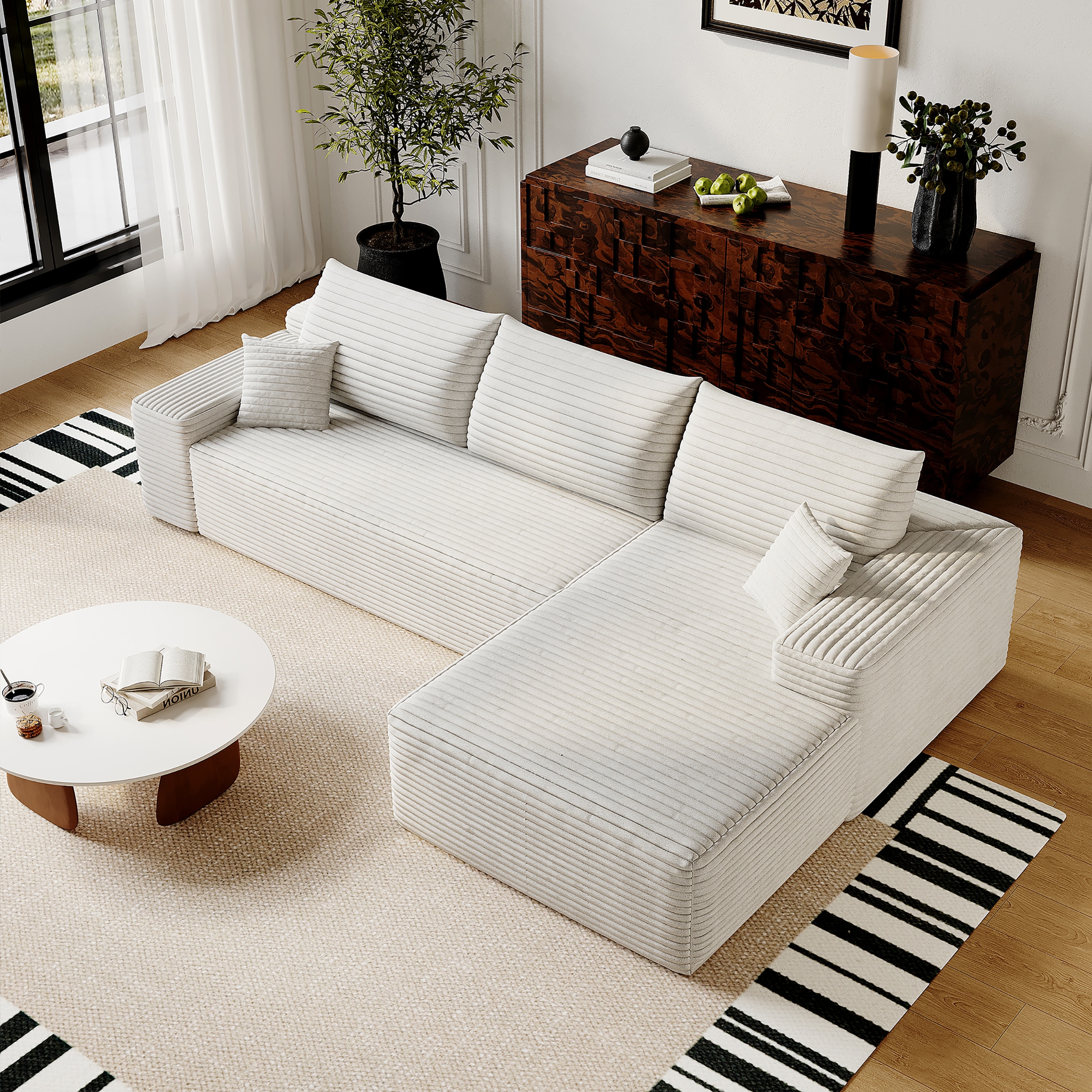 Moda Furnishings Vally 107.5-in W Modern White 3-seater Sectional