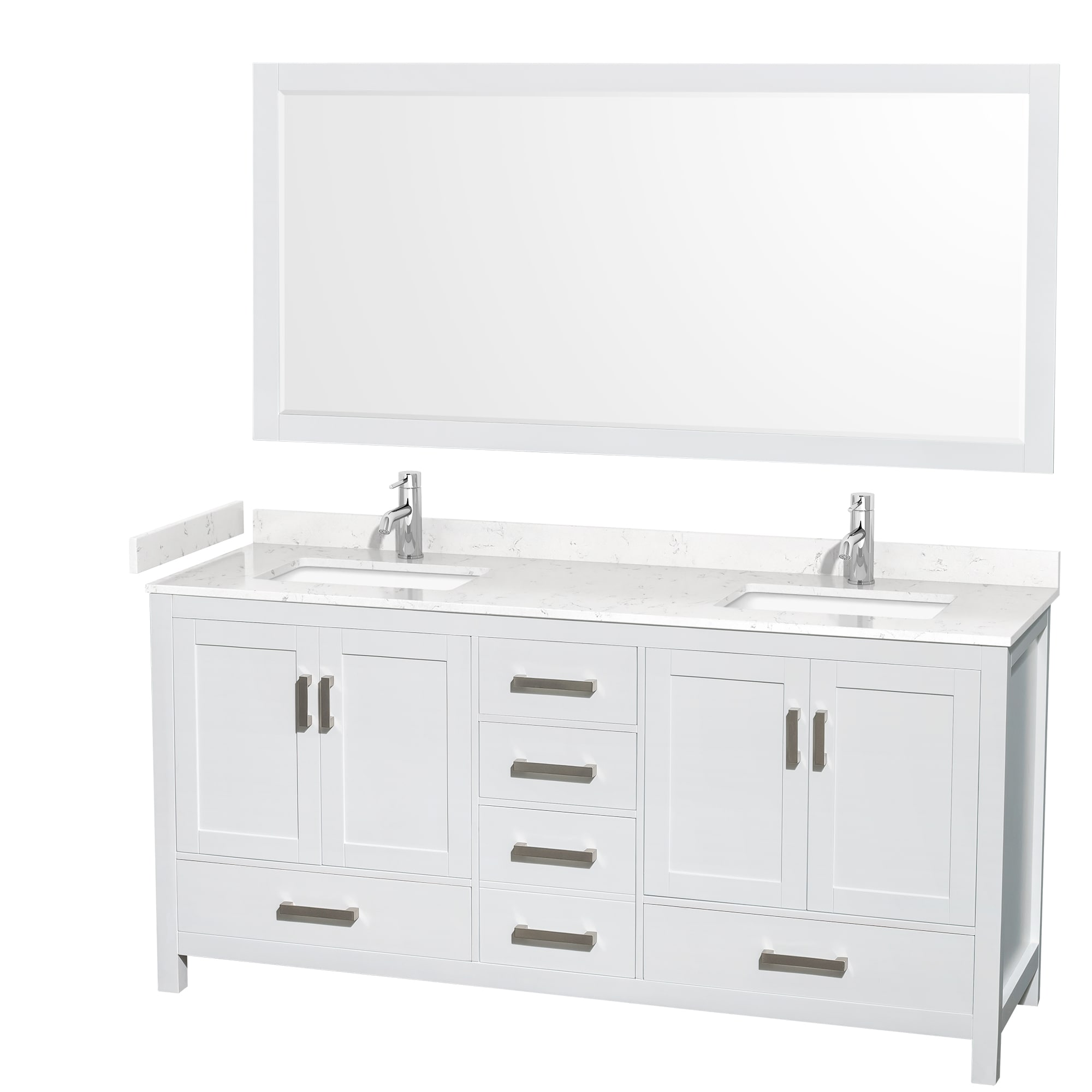 Wyndham Collection WCS141472DWHC2UNSM70 Sheffield 72-in White with Brushed Chrome Trim Undermount Double sink Bathroom Vanity with Carrara Cultured Marble Cultured marble Top (Mirror Included)