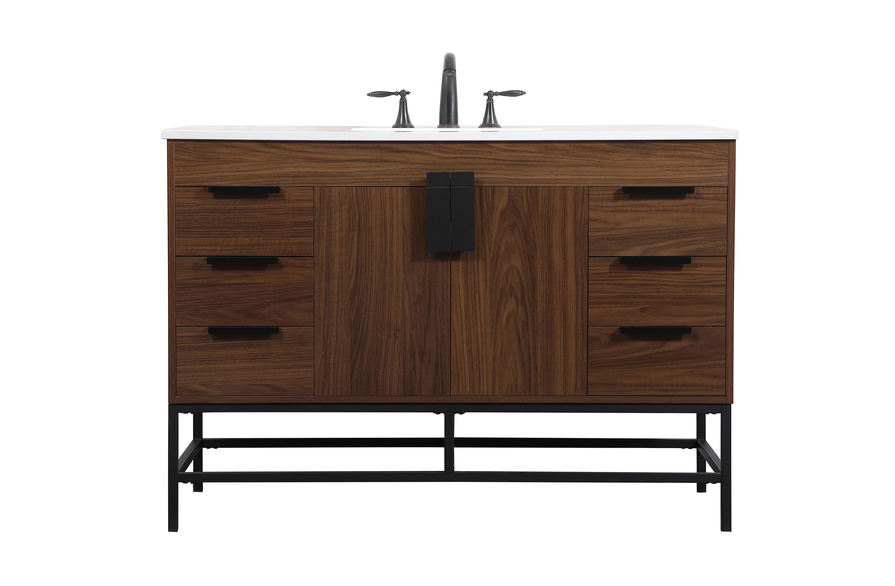 Elegant Decor HF1464W48MWT Home Furnishing 48-in Walnut Undermount Single sink Bathroom Vanity with Ivory White Engineered marble Top