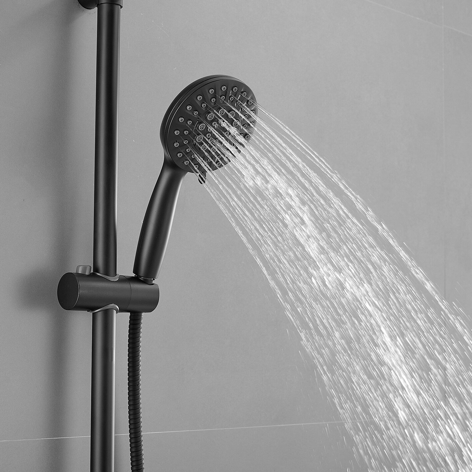 Matte Black Wall Mounted Dual Shower Head with Stainless Steel Hose