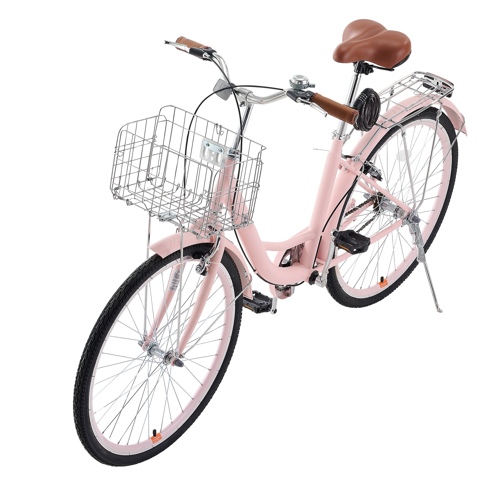 VEVOR Cruiser Bike  1-Speed  26-Inch Pink Beach Cruiser Bike with Large Capacity Basket and Rear Rack  Secure and Sturdy Cruiser Bike with Adjustable Seat  Fits for Cycling  Exercise and Shopping
