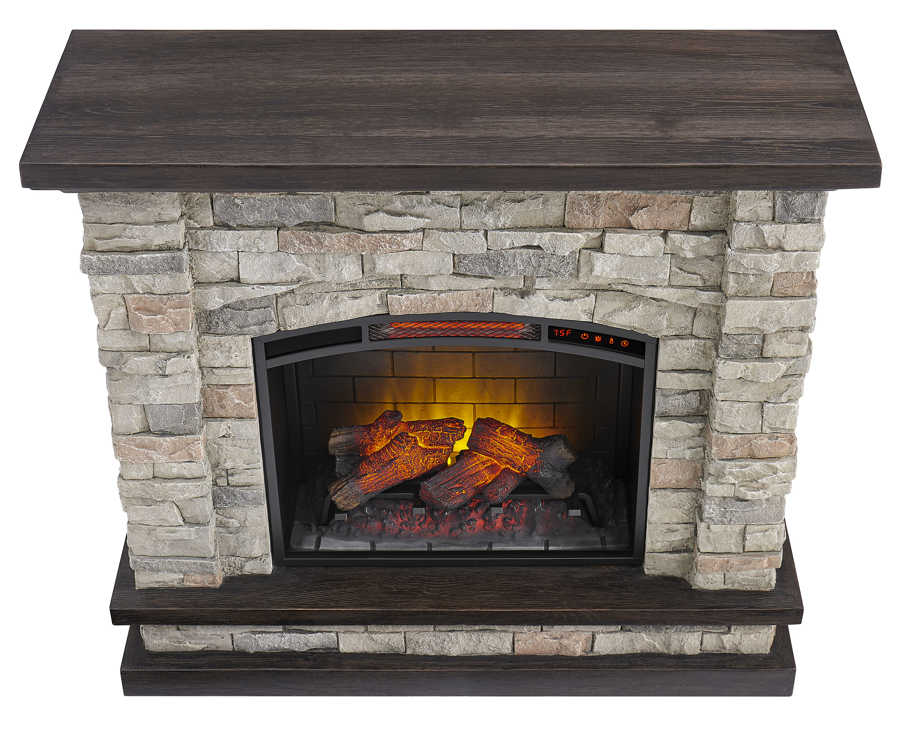 allen + roth 43.5-in W Faux Stone Infrared Quartz Electric Fireplace at