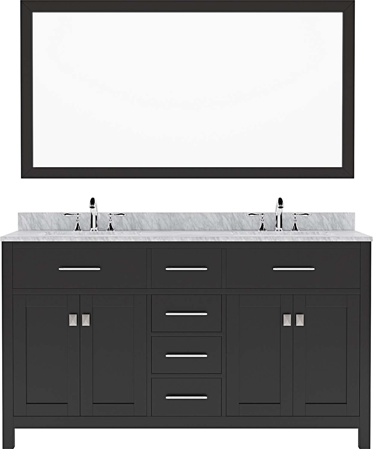 Virtu USA MD-2060-WMSQ-ES Caroline 60-in Espresso Undermount Double Sink Bathroom Vanity with Italian Carrara White Marble Top (Mirror Included)