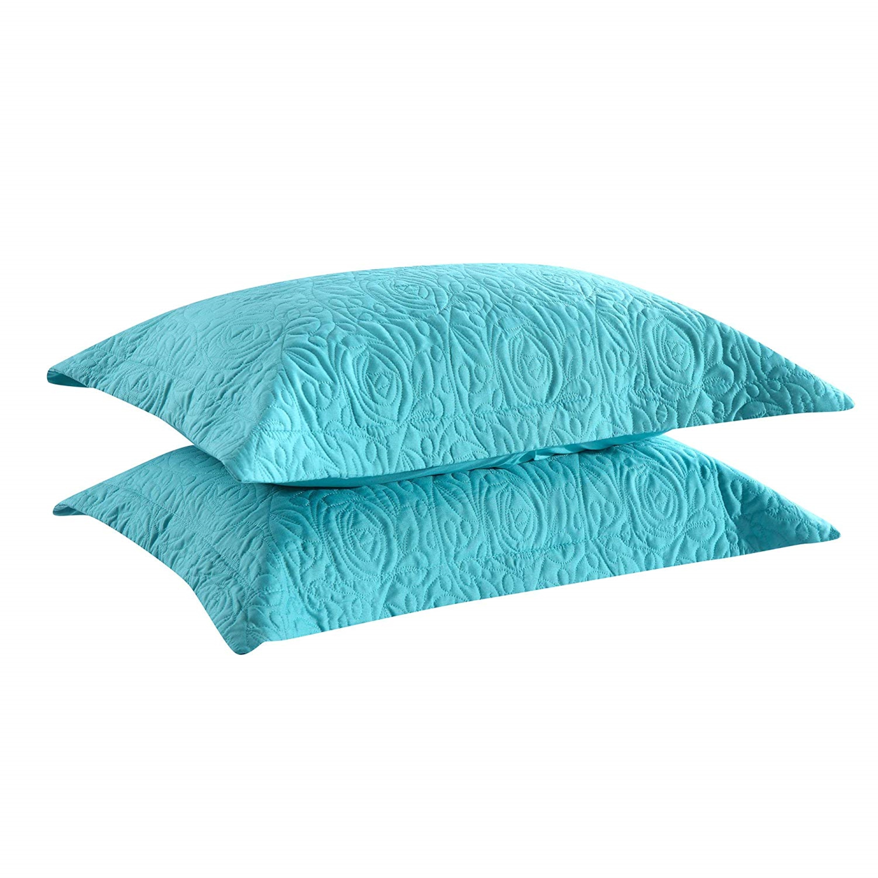 MarCielo SHAM DARKTEAL Q 2-Pieces Embroidered Quilted Pillow Shams Queen