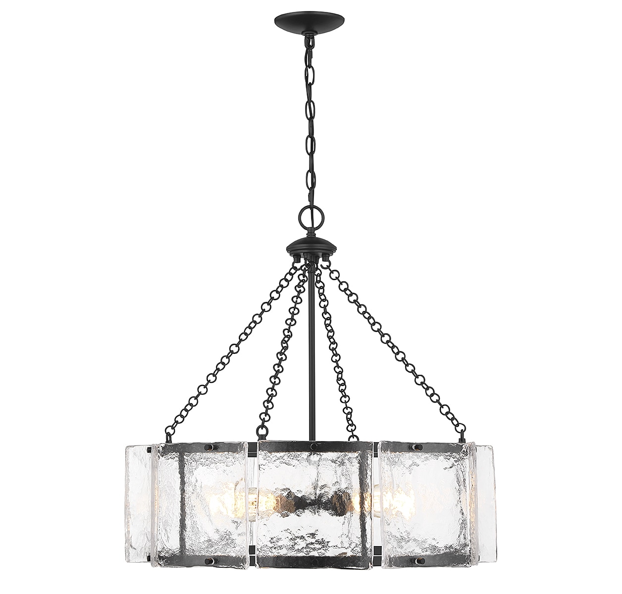 Savoy House Essentials 1-8200-5-89 Genry 5 -Light Matte Black Coastal Clear glass Drum Large Hanging Pendant light