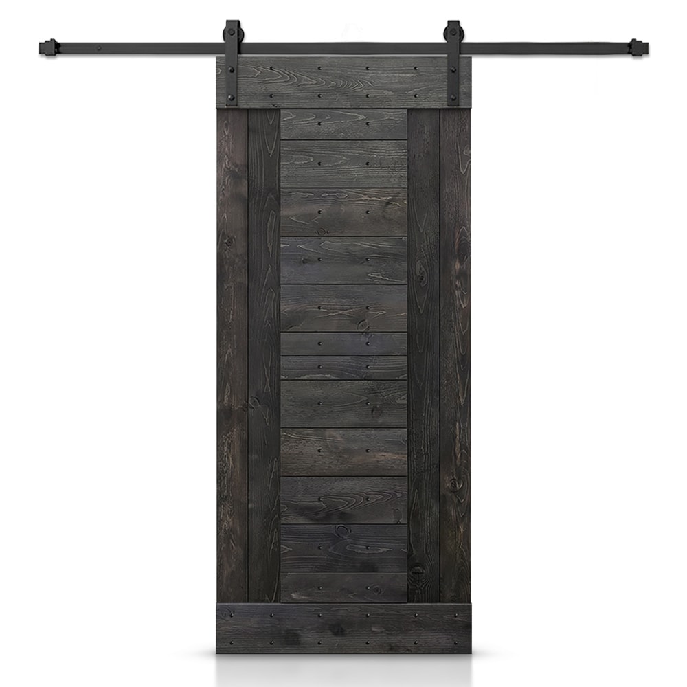 CALHOME SMK-72+DIY-N3-36DT 36-in x 84-in Charcoal Black Pine Wood Solid core Single Barn Door (Hardware Included)