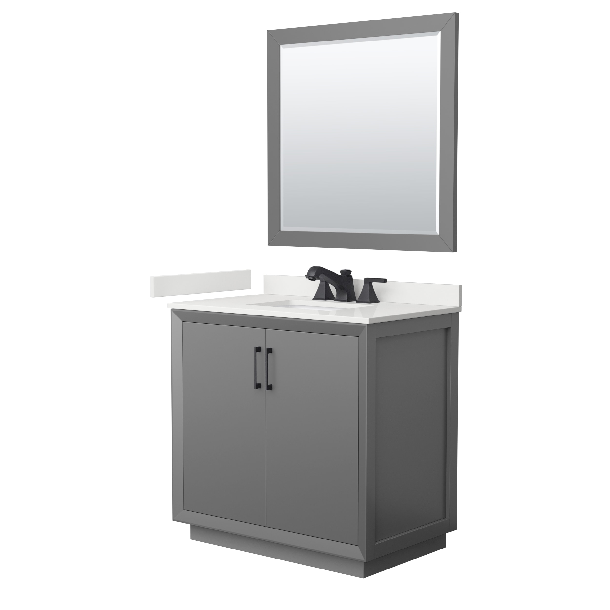 Wyndham Collection WCF414136SGBWQUS3M34 Strada 36-in Dark Gray Undermount Single Sink Bathroom Vanity with White Quartz Quartz Top (Mirror Included)