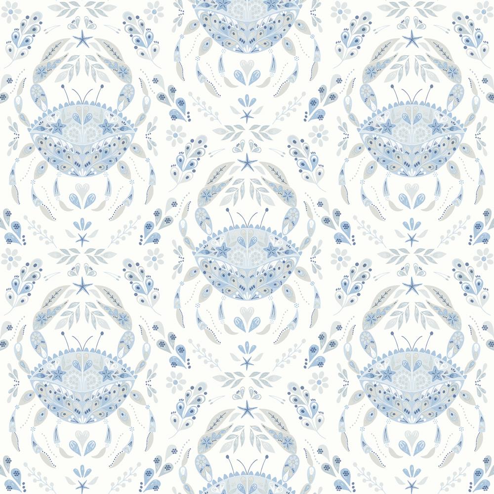 Chesapeake 3120-13644 Sanibel 56.4-Sq. Feet Light Blue Non-woven Damask Prepasted Water Activated Paste Wallpaper
