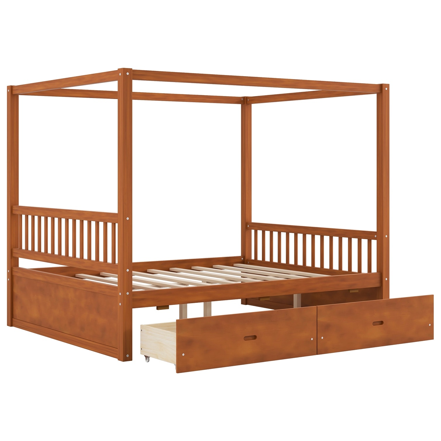 sunjurt Beds and Frames And - Rich Brown Wood Canopy Bed with Storage ...