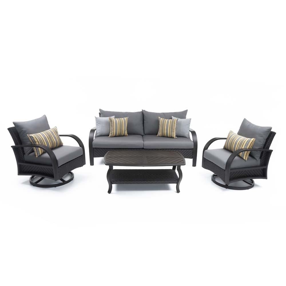 RST Brands OP-PESS4M-BAR-CHR-K Barcelo 4 -Piece Wicker Patio Sofa Conversation Set with Gray Sunbrella Cushions