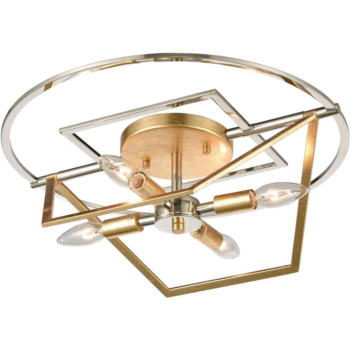 Atlas Lighting and Home - CL11889-NK Geosphere Semi-Flush Mount Polished Nickel with Parisian Go...