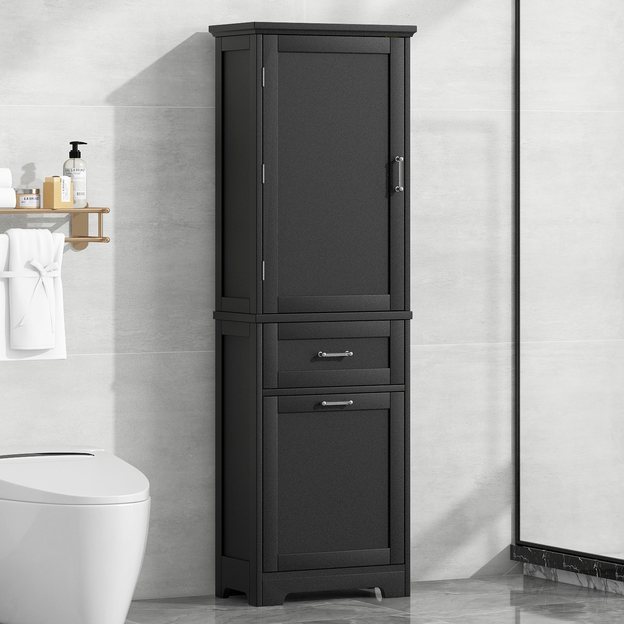 Homy Casa 20-in W Black Bathroom Storage Cabinet Board Painted Finish Freestanding with Shelves and Drawers