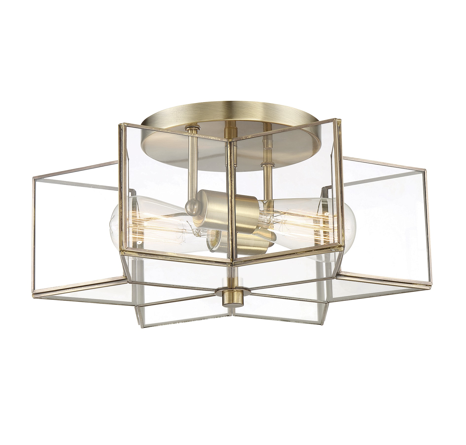 Meridian Natural Brass 2-Light Semi-Flush Mount with Clear Glass