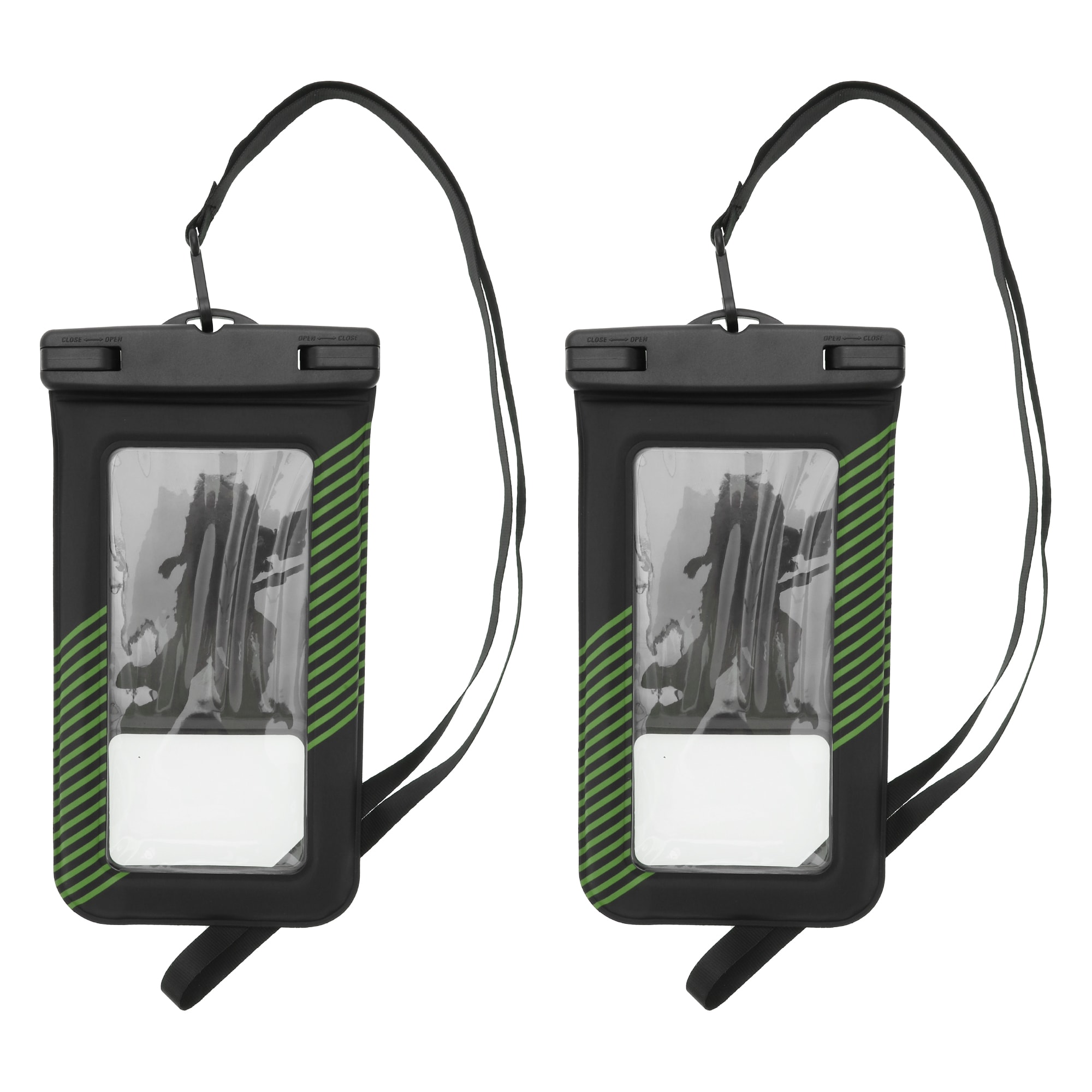 Unique Bargains 2pcs Half Stripe Mobile Waterproof Bag Black Green Universal Waterproof Case Compatible for Phone 4.53 Inch x8.27 Inch #S26010903UX2231