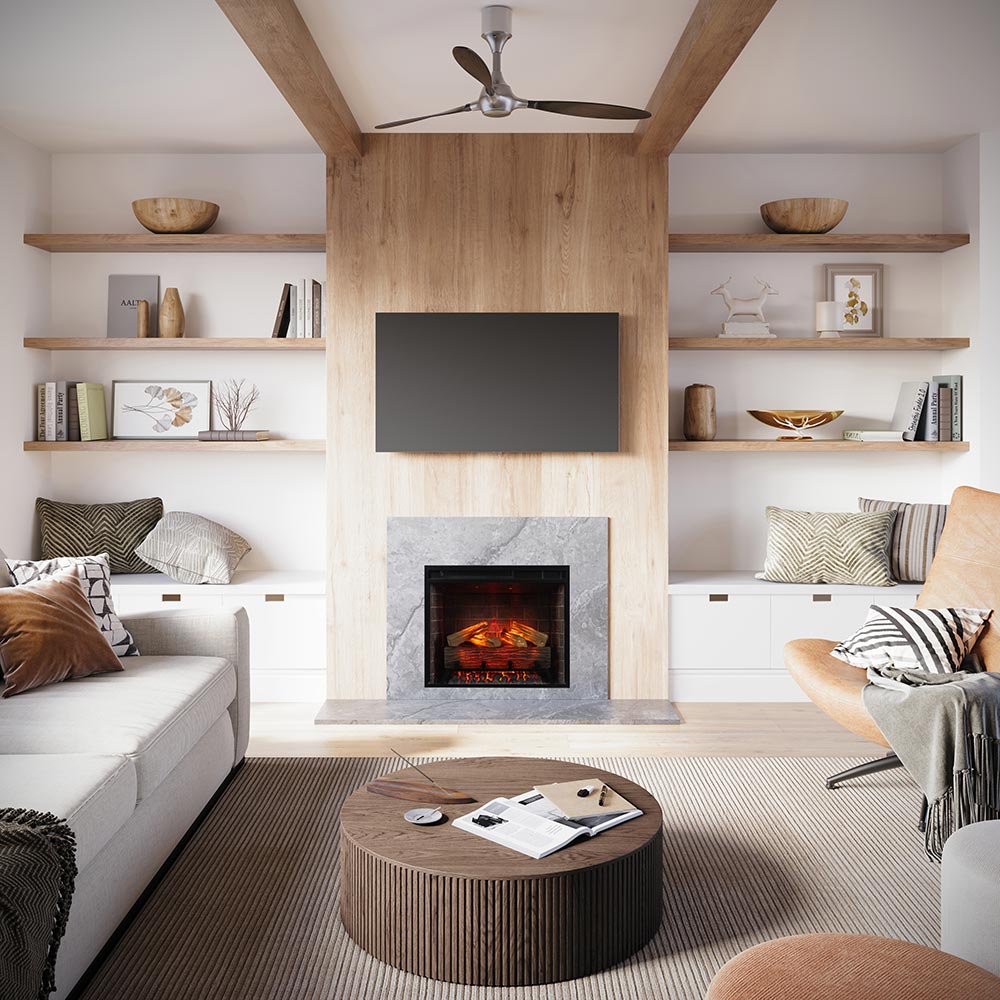 Modern Black Painted Electric Wall Mount Fireplace Insert