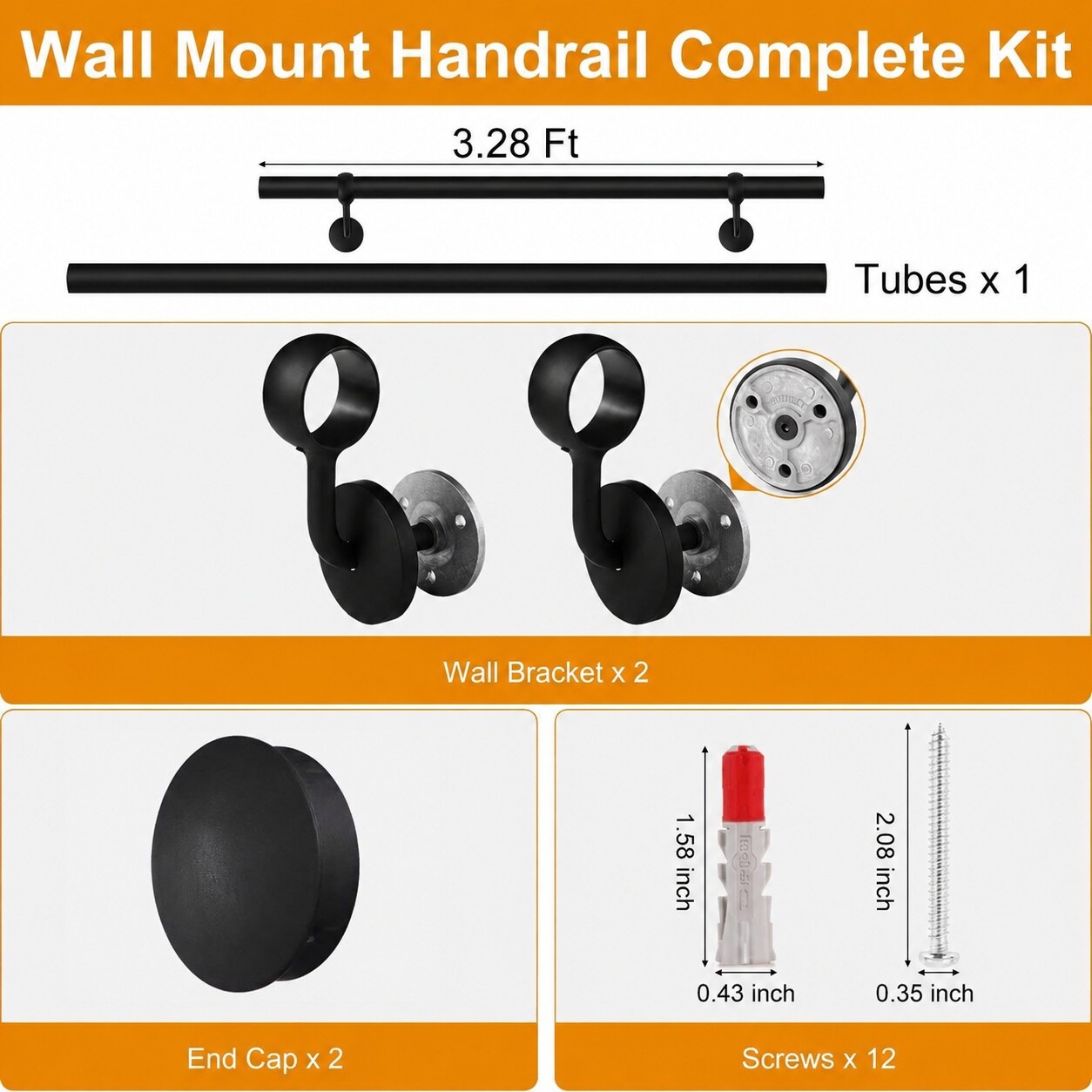 Etokfoks 3ft Matt Black Steel Hand Rail Kit 1 6in Round 286lb Load ...
