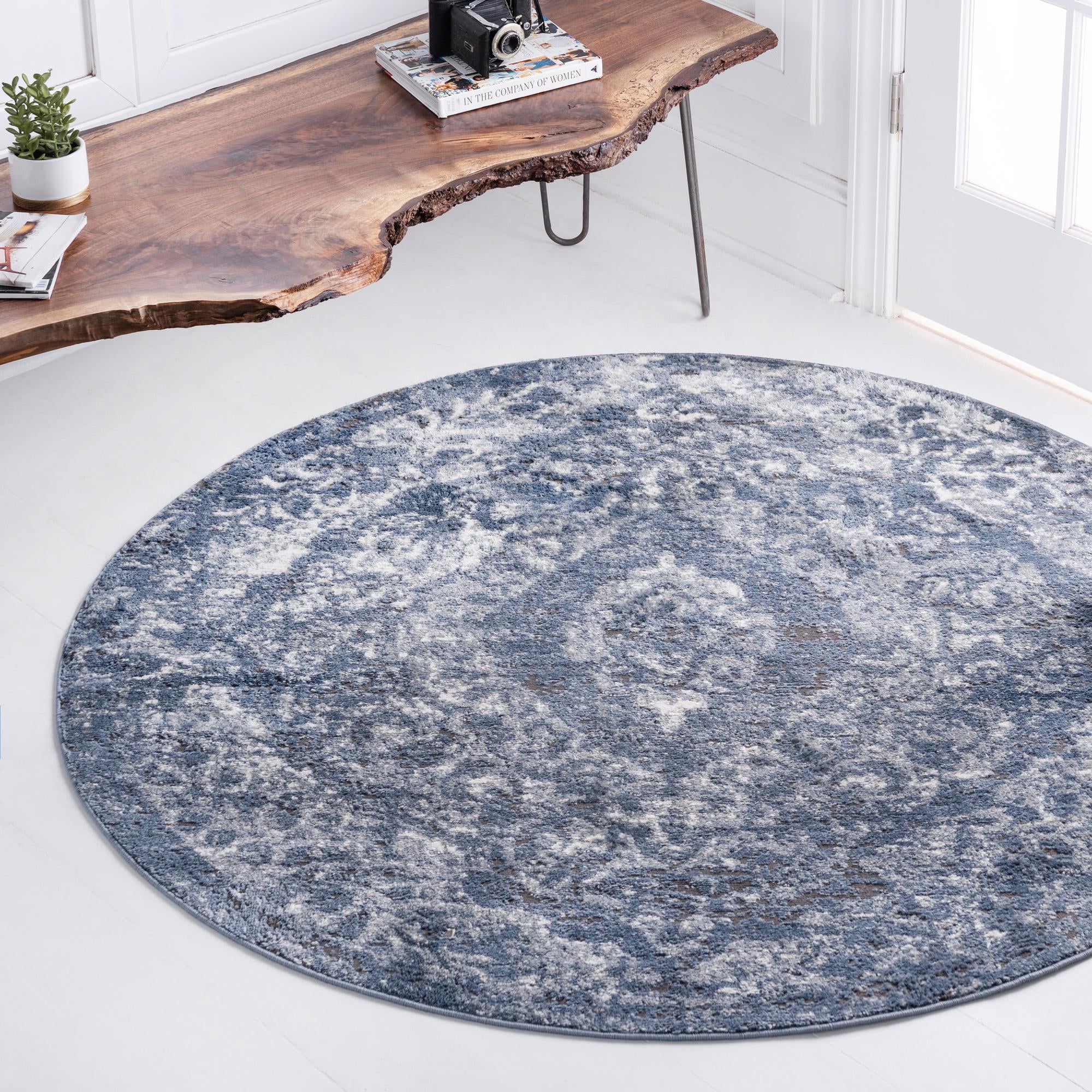 Unique Loom 3147500 Portland 5 x 5 (ft) Loomed Polypropylene Blue Round Indoor Medallion Area rug