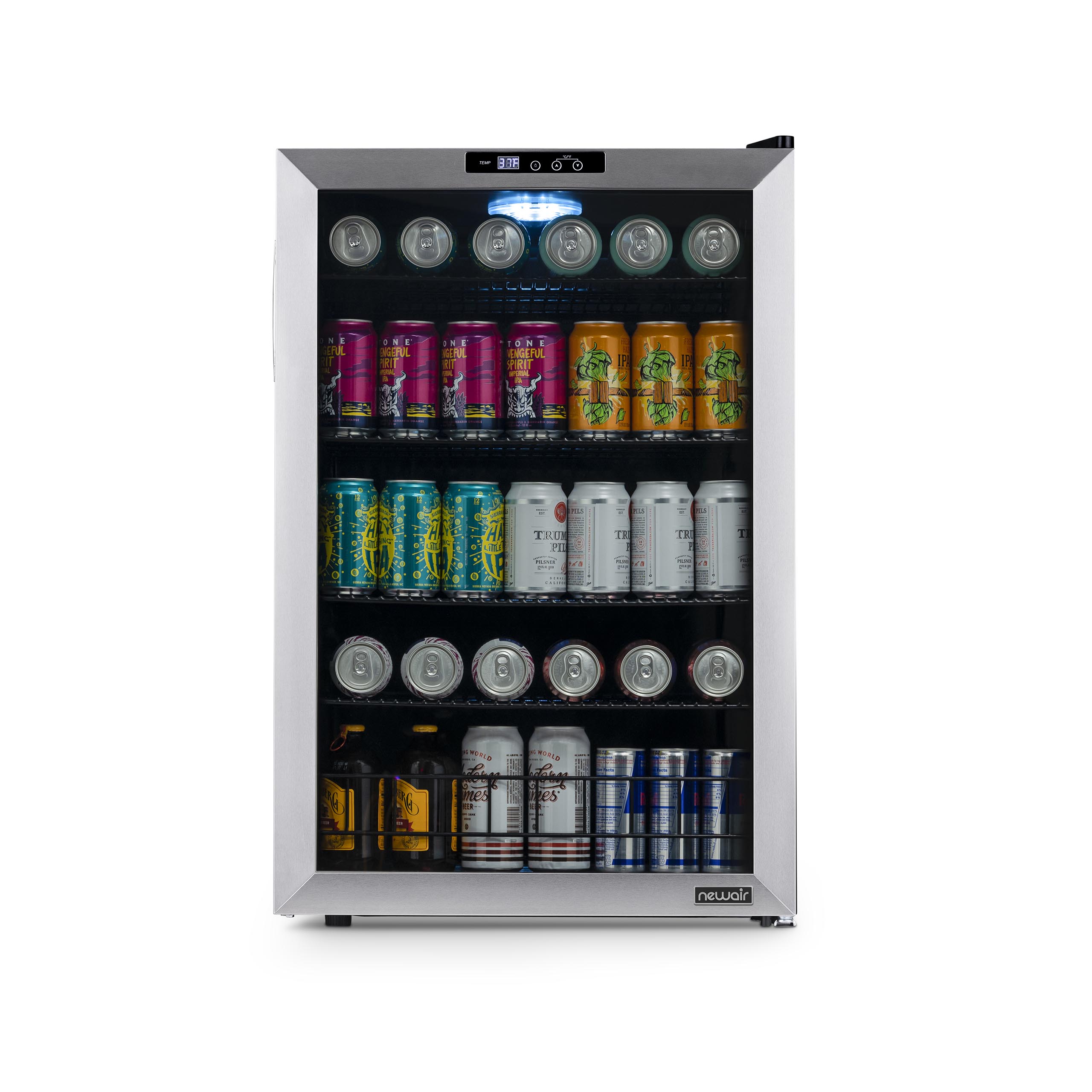 Newair 126 Can Beverage Fridge  Stainless Steel with Handle & SplitShelf™