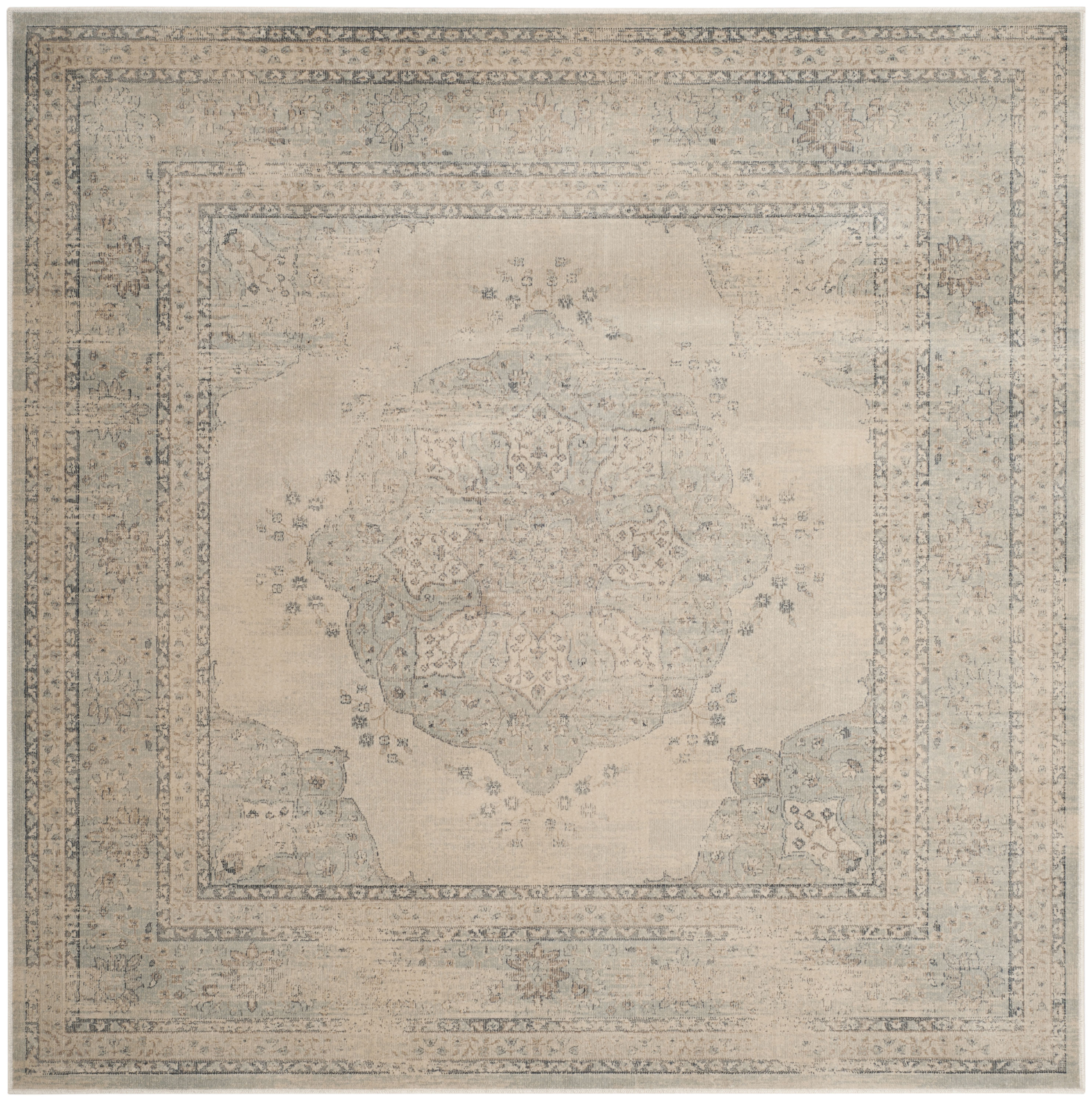 Safavieh VTG158-7440-6SQ Vintage Kerman 6 x 6 (ft) Loomed Synthetic Light Blue/Cream Square Indoor Distressed/Overdyed Vintage Area rug
