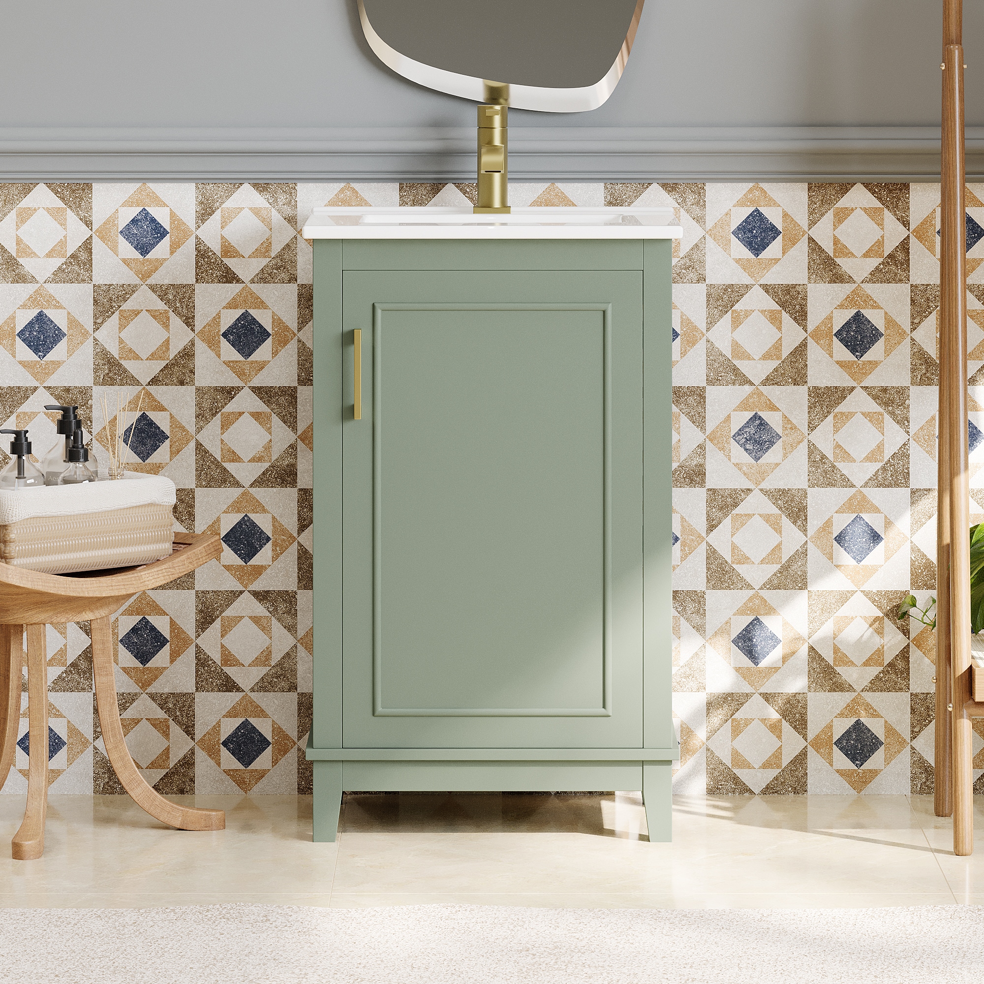 GDFStudio 321516 Max Modern Small Bathroom Vanity Cabinet with Ceramic Basin 20 Inch Soft Close