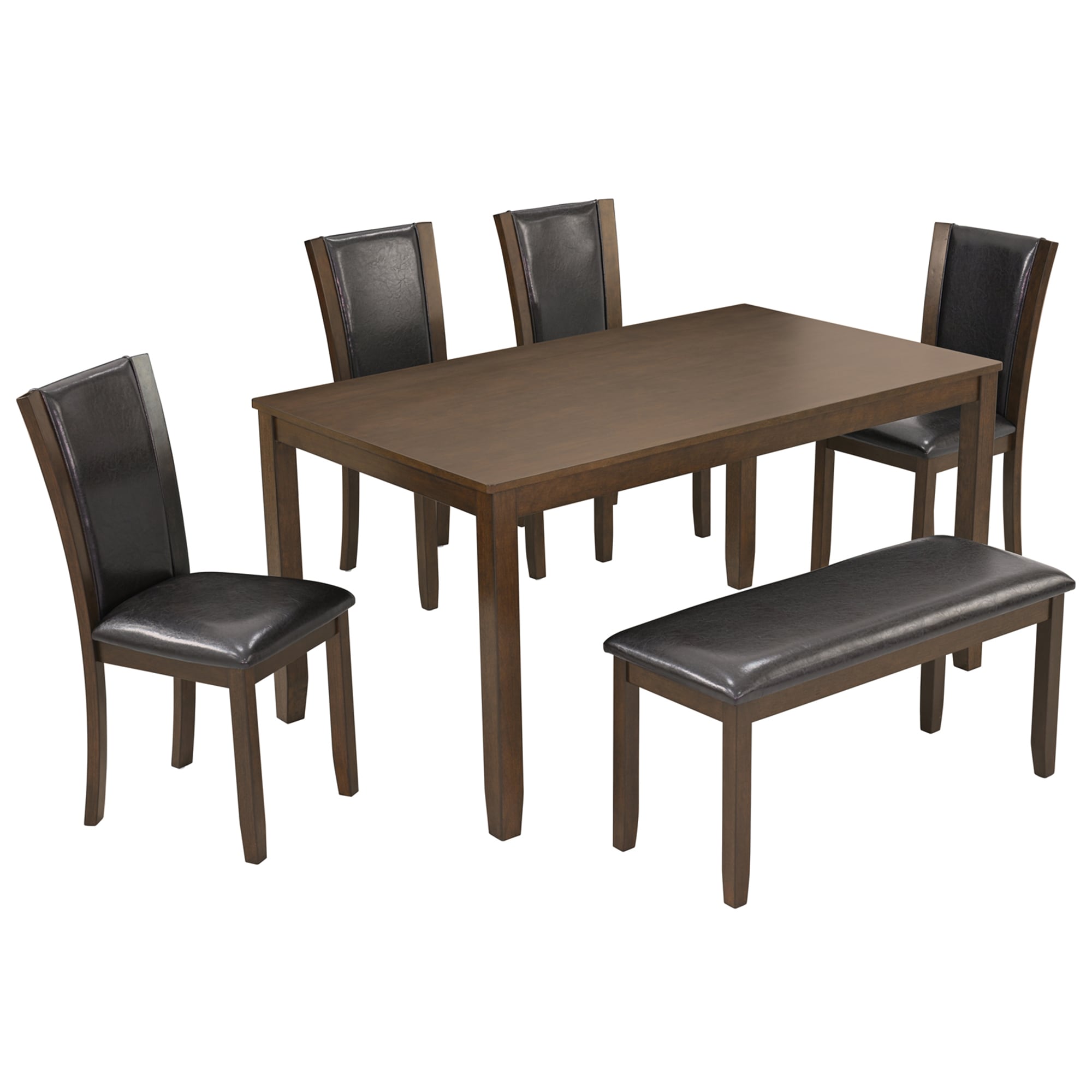 Bybafun YA0100229 Dark Walnut Rustic Dining Room Set with Rectangular Table ( Seats 6 )