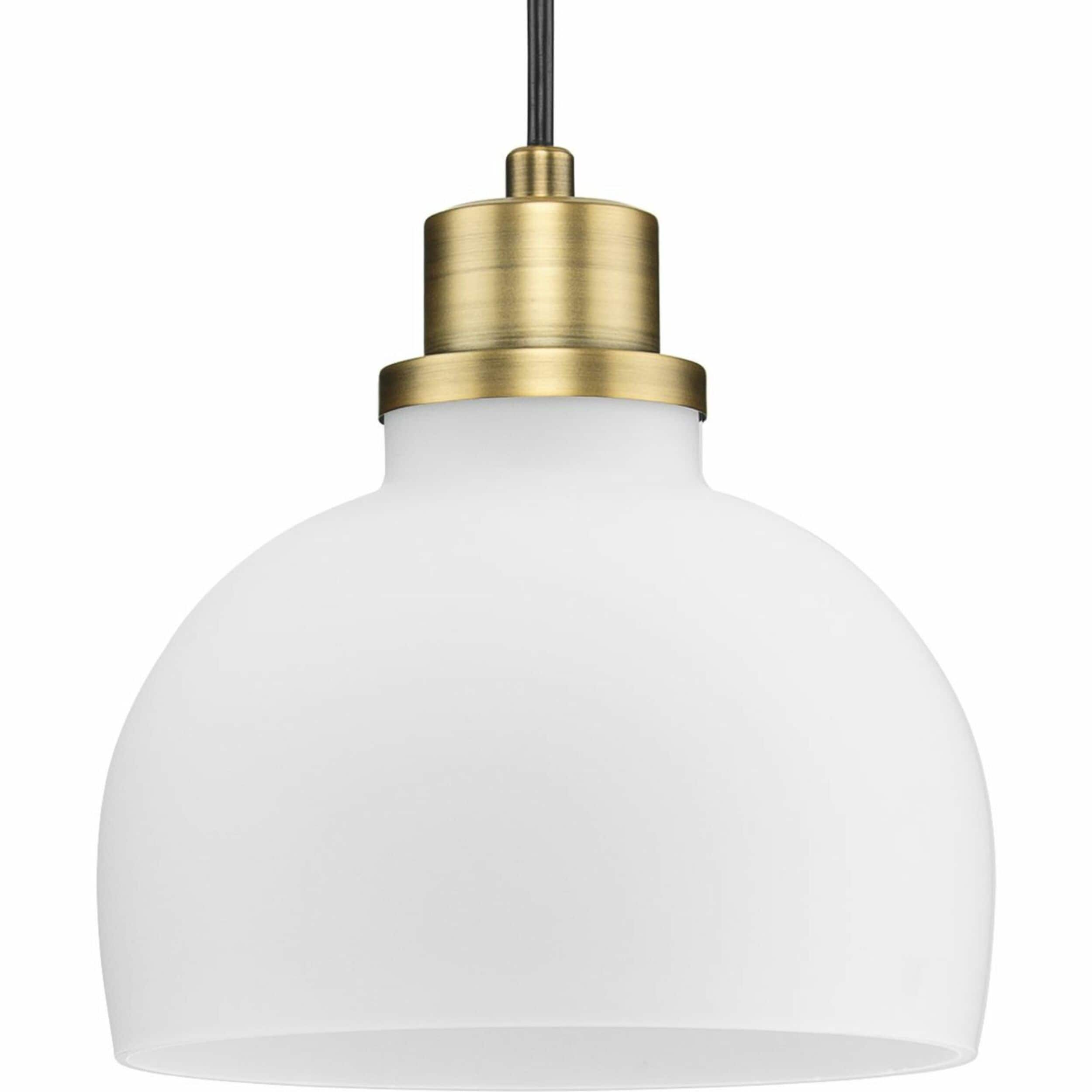 Progress Lighting P500406-163 Garris 1 -Light Vintage Brass Transitional Opal glass Bowl Small Hanging Pendant light