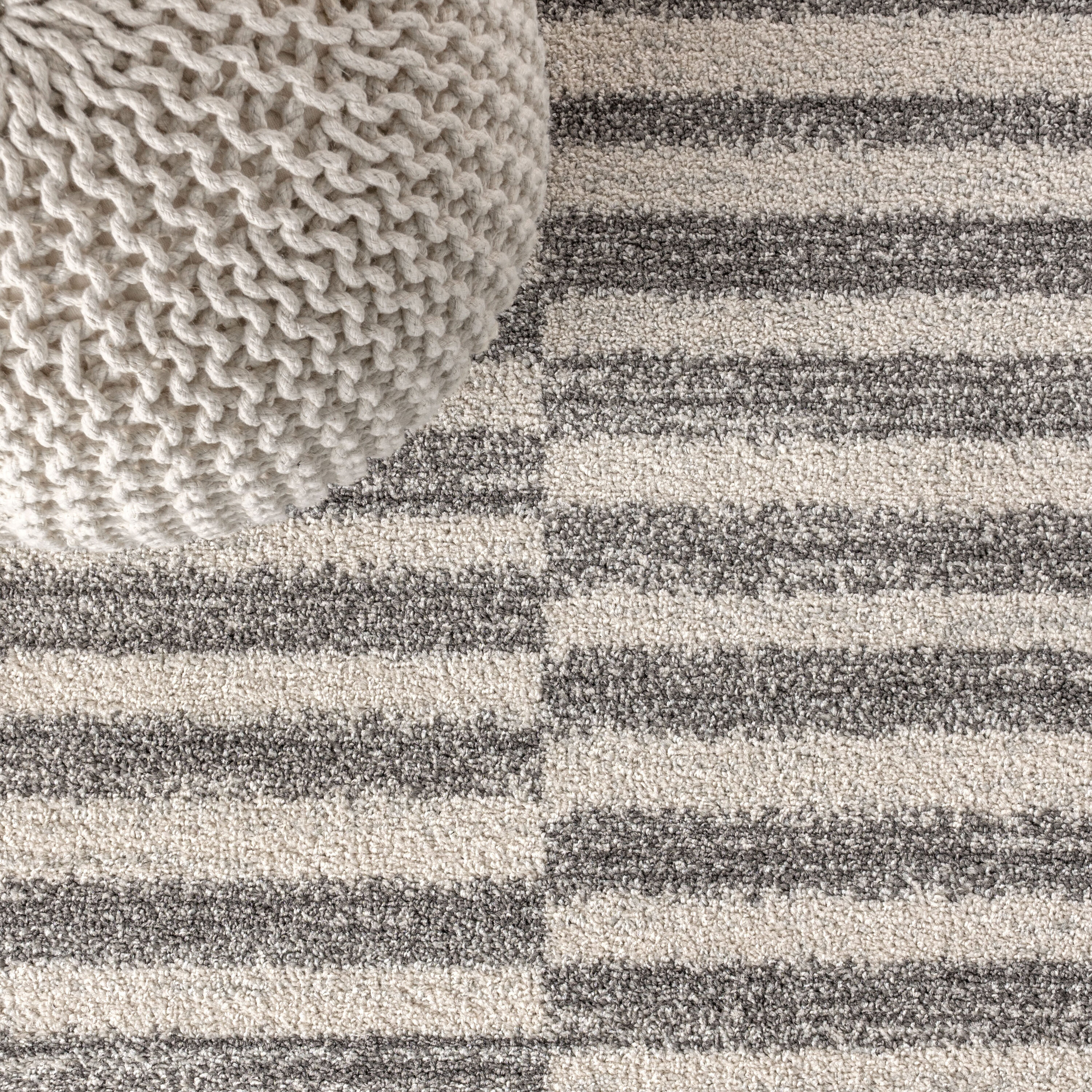 Modern Stripe Gray and Ivory Synthetic 3' x 5' Area Rug