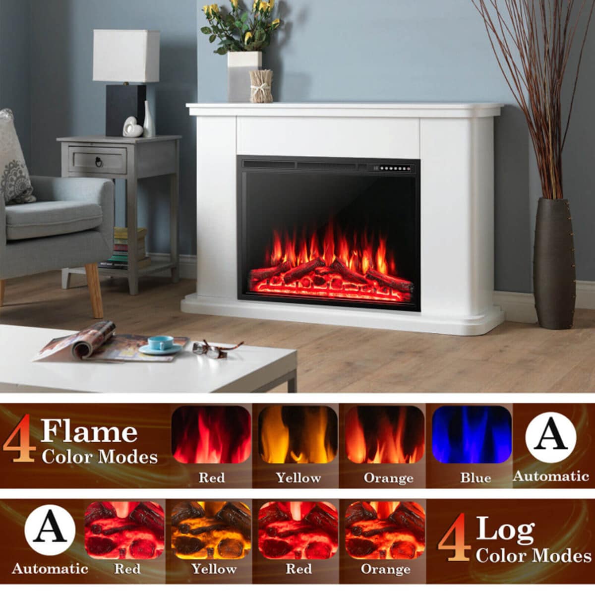 Clihome 34-in W Black Fan-forced Wall-mount Electric Fireplace with ...