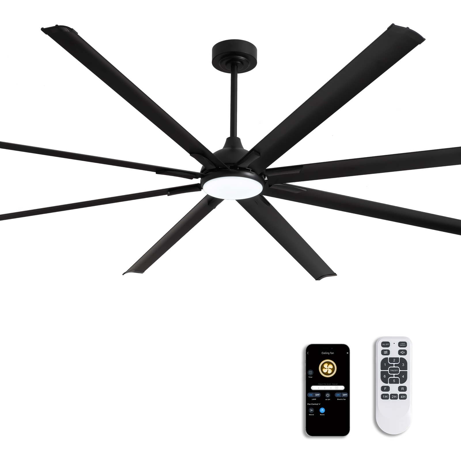 SILJOY FS-8880D-96-01 96-in Indoor Black Downrod Mount Ceiling Fan with Integrated LED with Remote Control Included