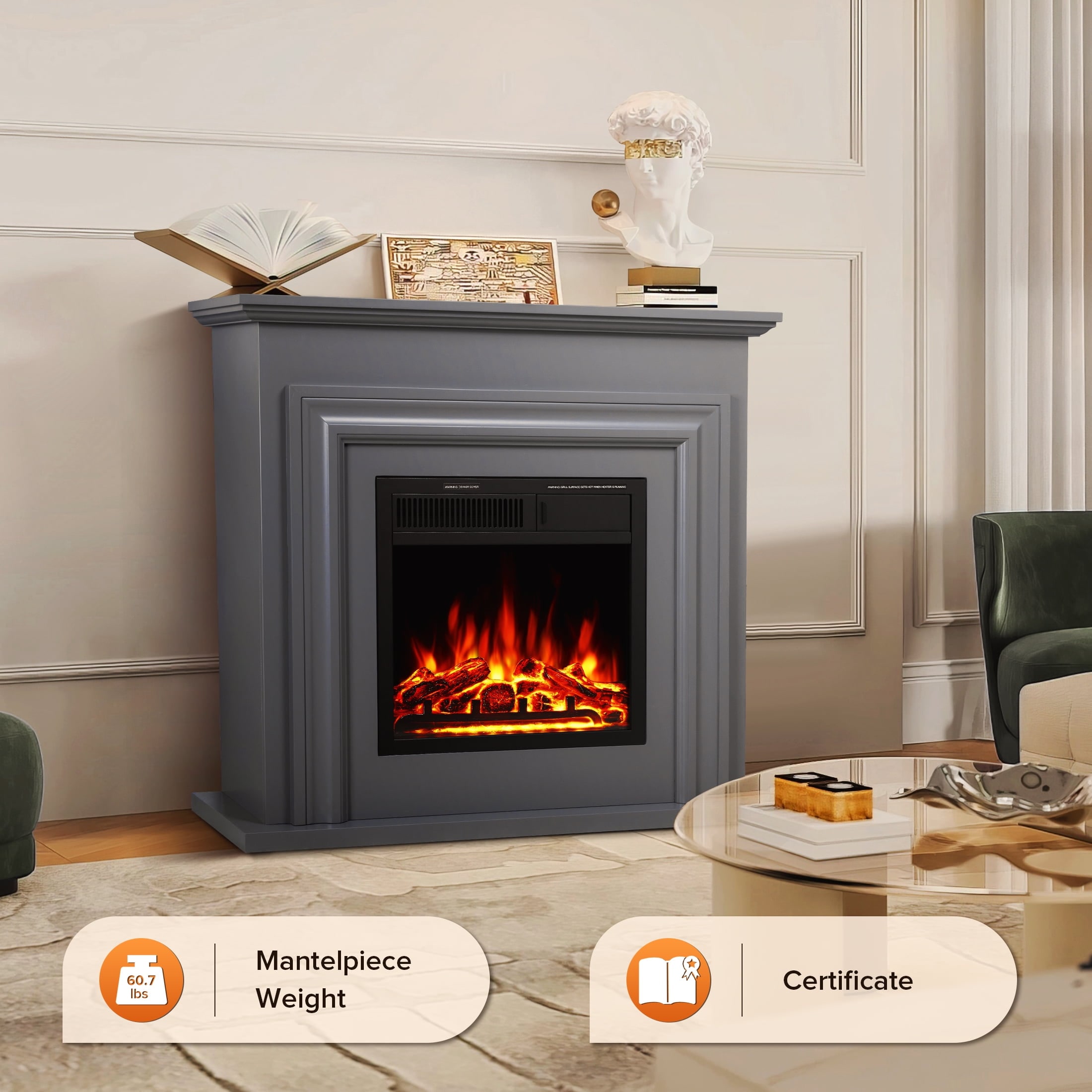 COWSAR M027GY-GRAY Electric-Fireplaces - View #6