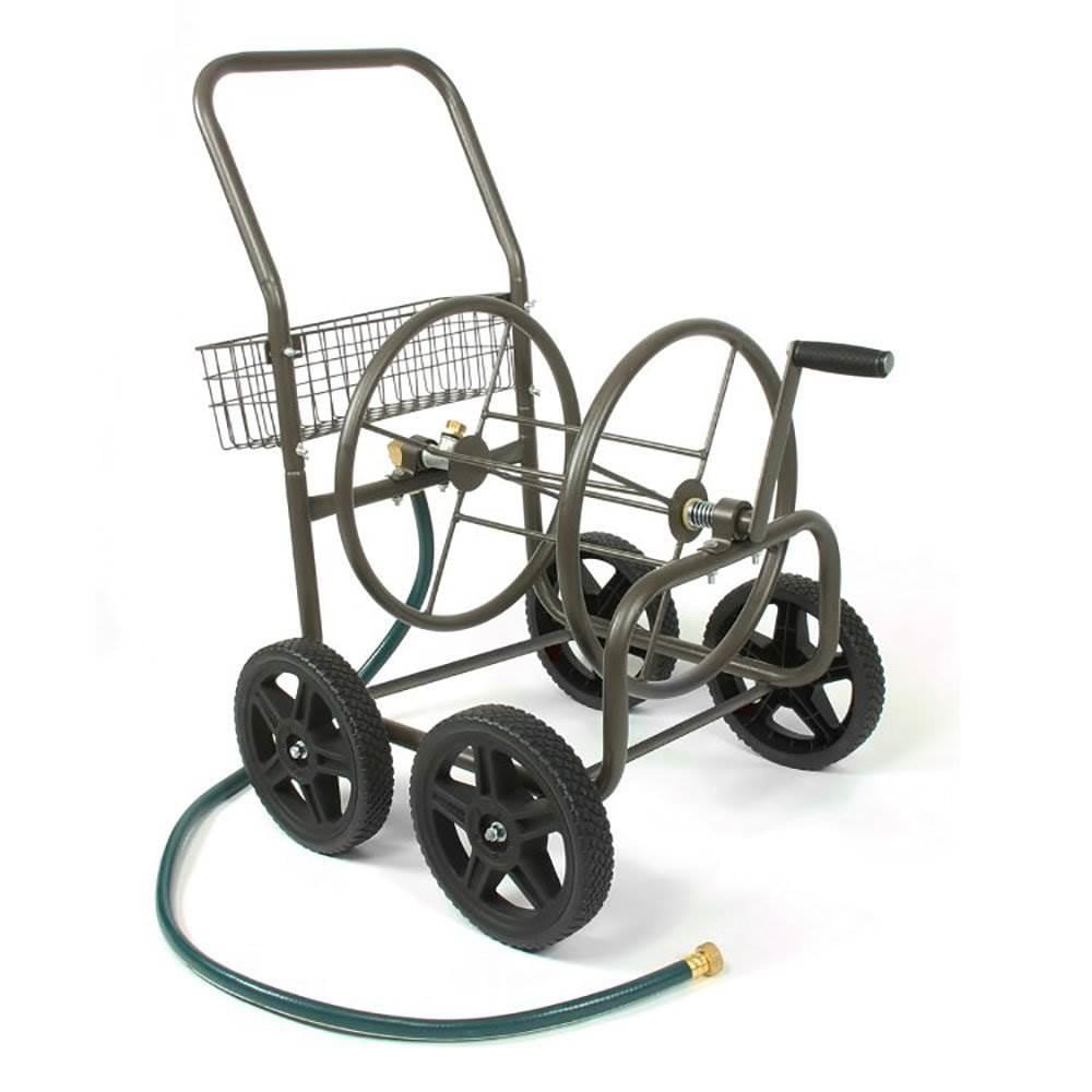 250' Lightweight Steel Portable 4 Wheel Water Hose Reel Cart w/ Storage  Basket
