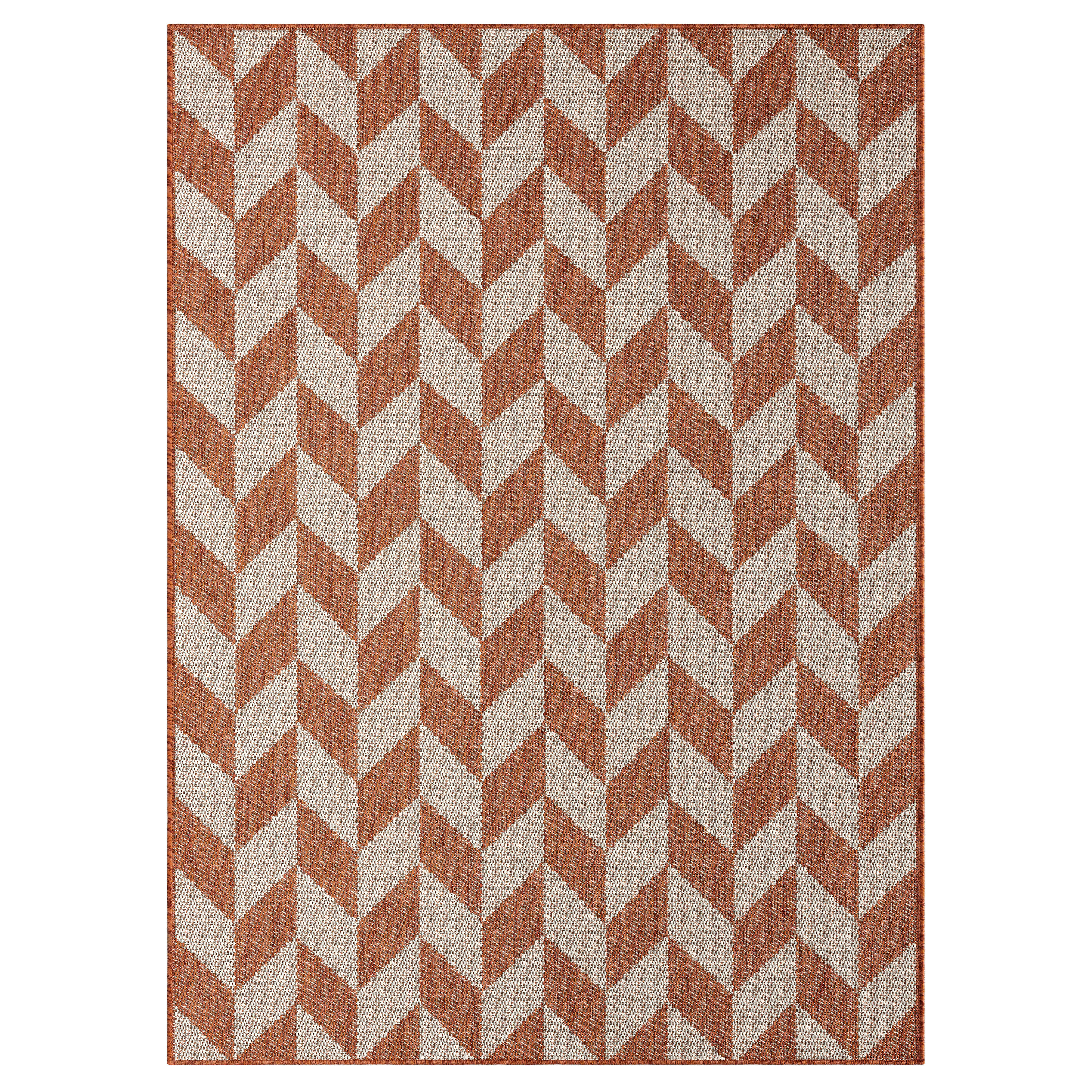 Orange and Ivory Geometric Synthetic Indoor/Outdoor Rug, 6' x 9'