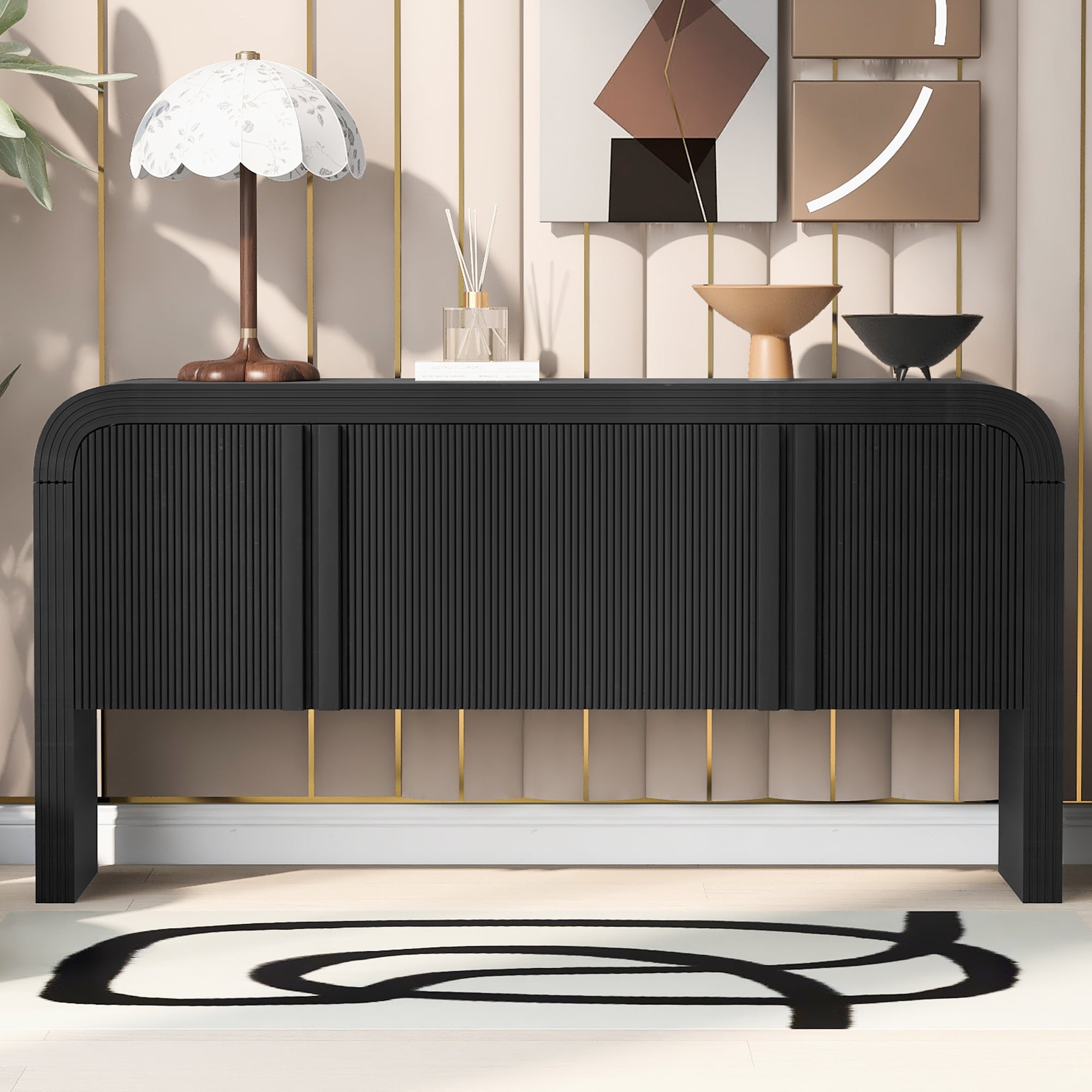 JIMSMAISON JMUSCB37B 63-in W 4-Door Black Accent Cabinet