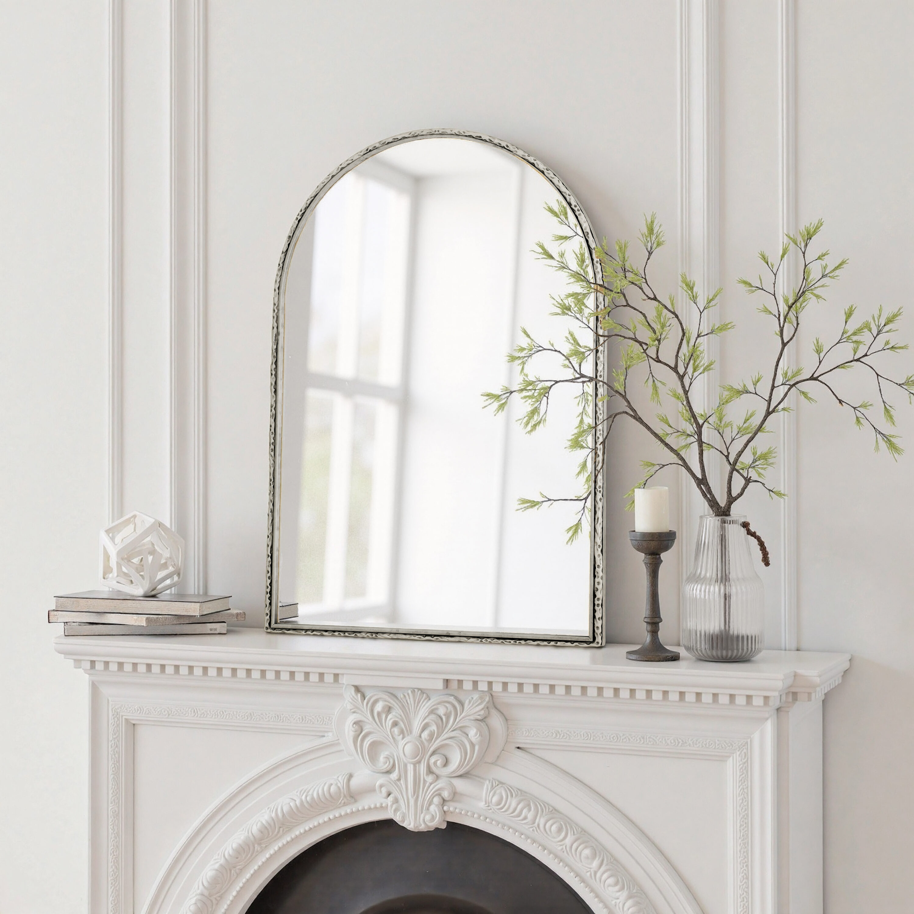 KTMBDW 35-in Arched  Wall Mirror Metal Framed Mirrors Vanity Mirror for Bathroom Living Room (Silver)
