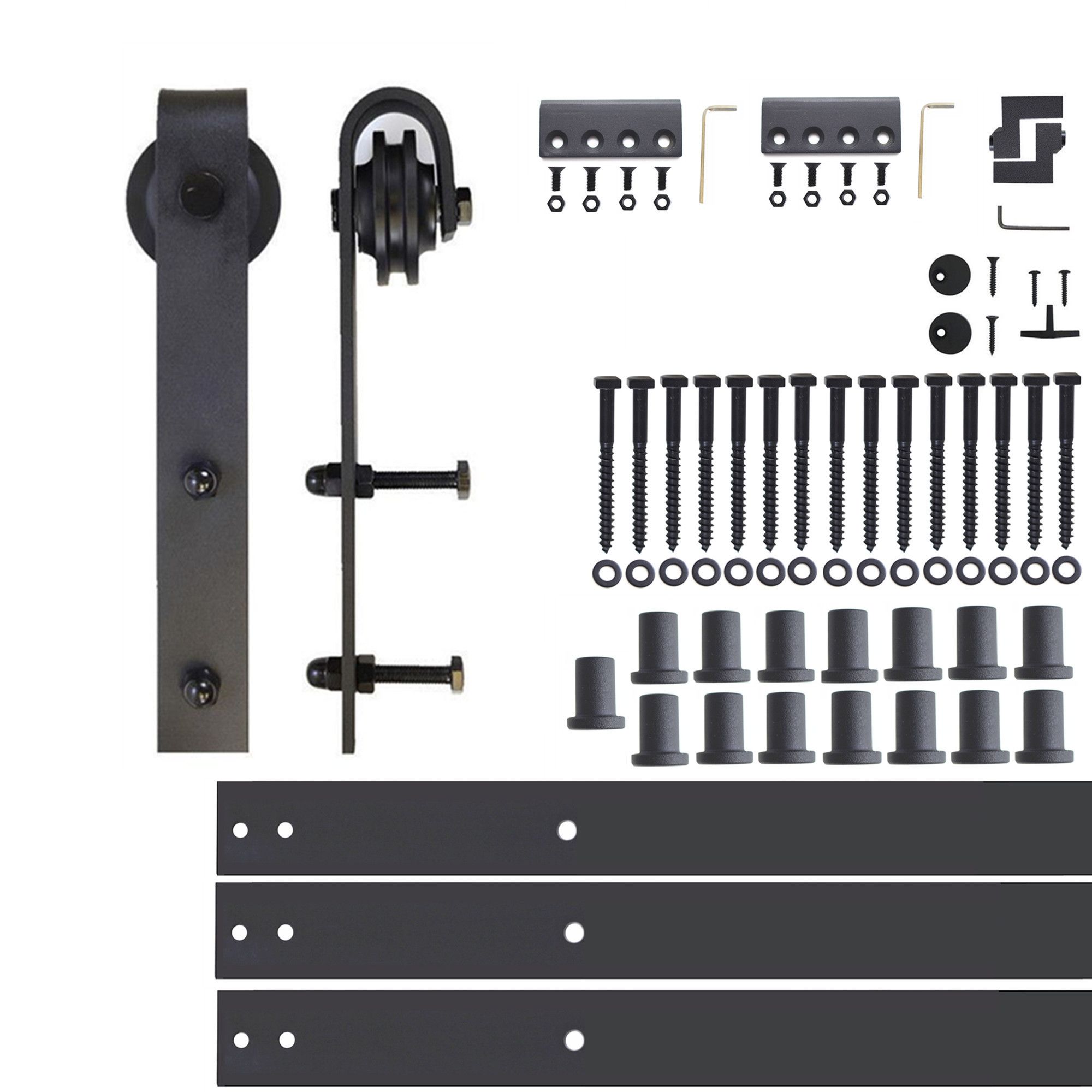 HOMACER 79-in Rustic Black Indoor J-strap Double Bypass Barn Door Hardware Kit YT5TGH079C Sansujyuku sansujyuku.com