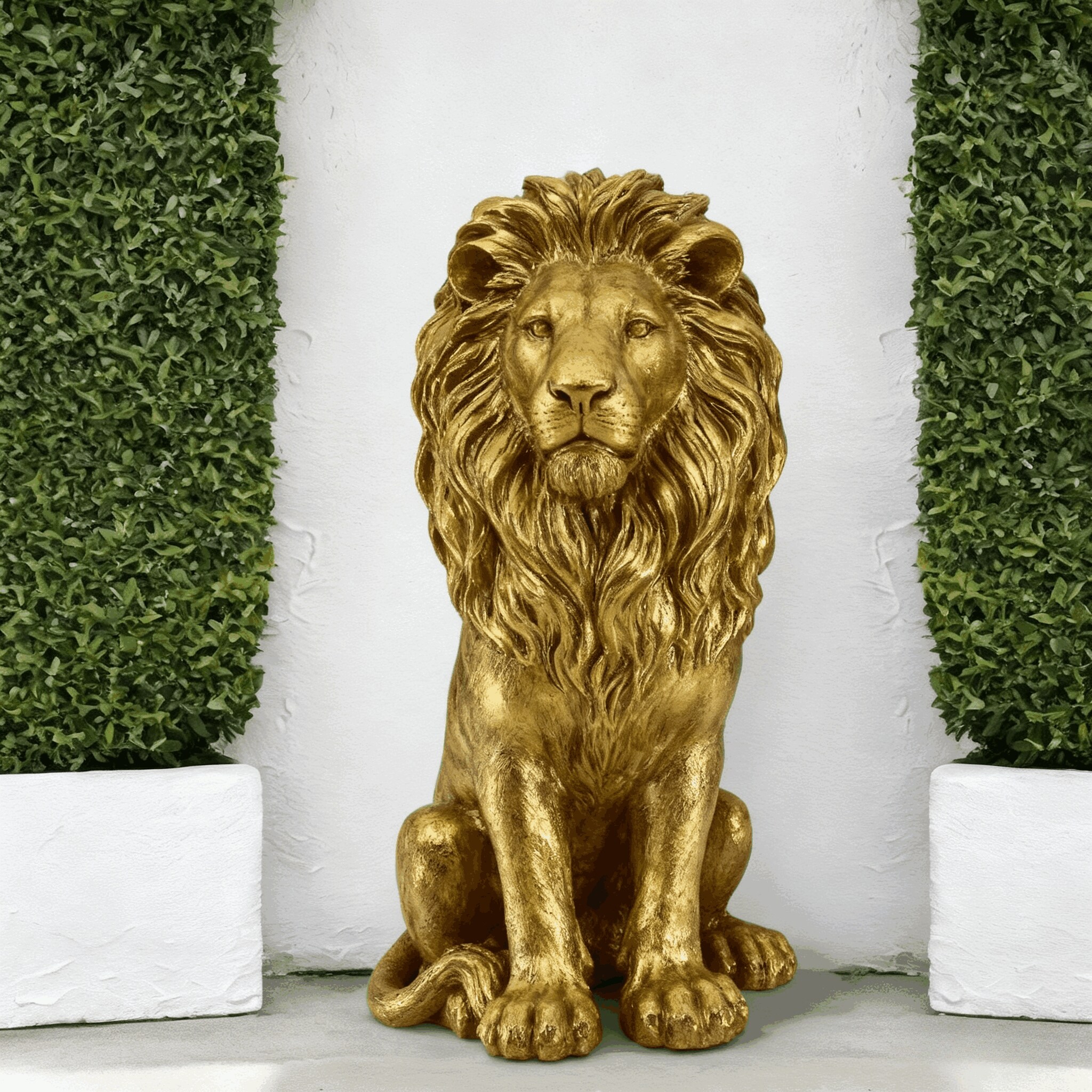 Rugus - 24 in Lion Statue Resin Outdoor Guardian Sculpture Simulated Animal Decor for Villa Garde...