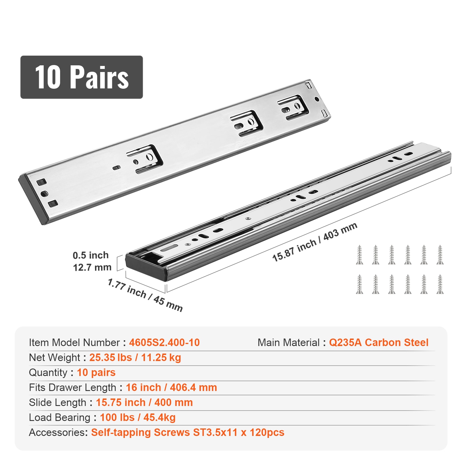 16'' Full Extension Soft Close Metal Drawer Slides