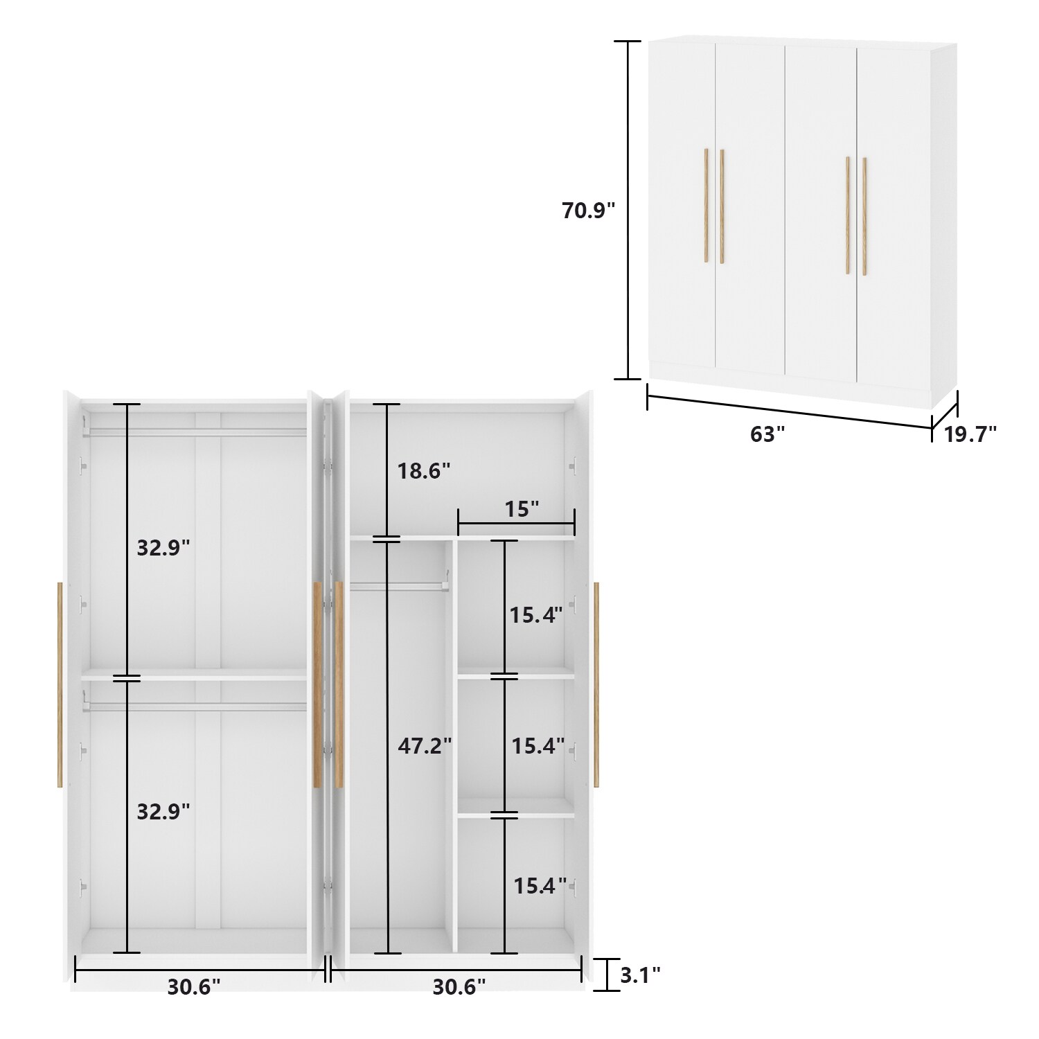 FUFU&GAGA Contemporary 4-Door Wardrobe Armoire with Spacious Storage ...