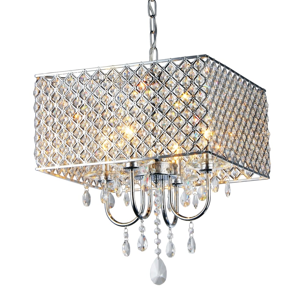 Home Accessories Inc RL5623 4 -Light Chrome Transitional Crystal For Use in Bedrooms, Dining Rooms, Foyers, Kitchens, Living Rooms Chandelier