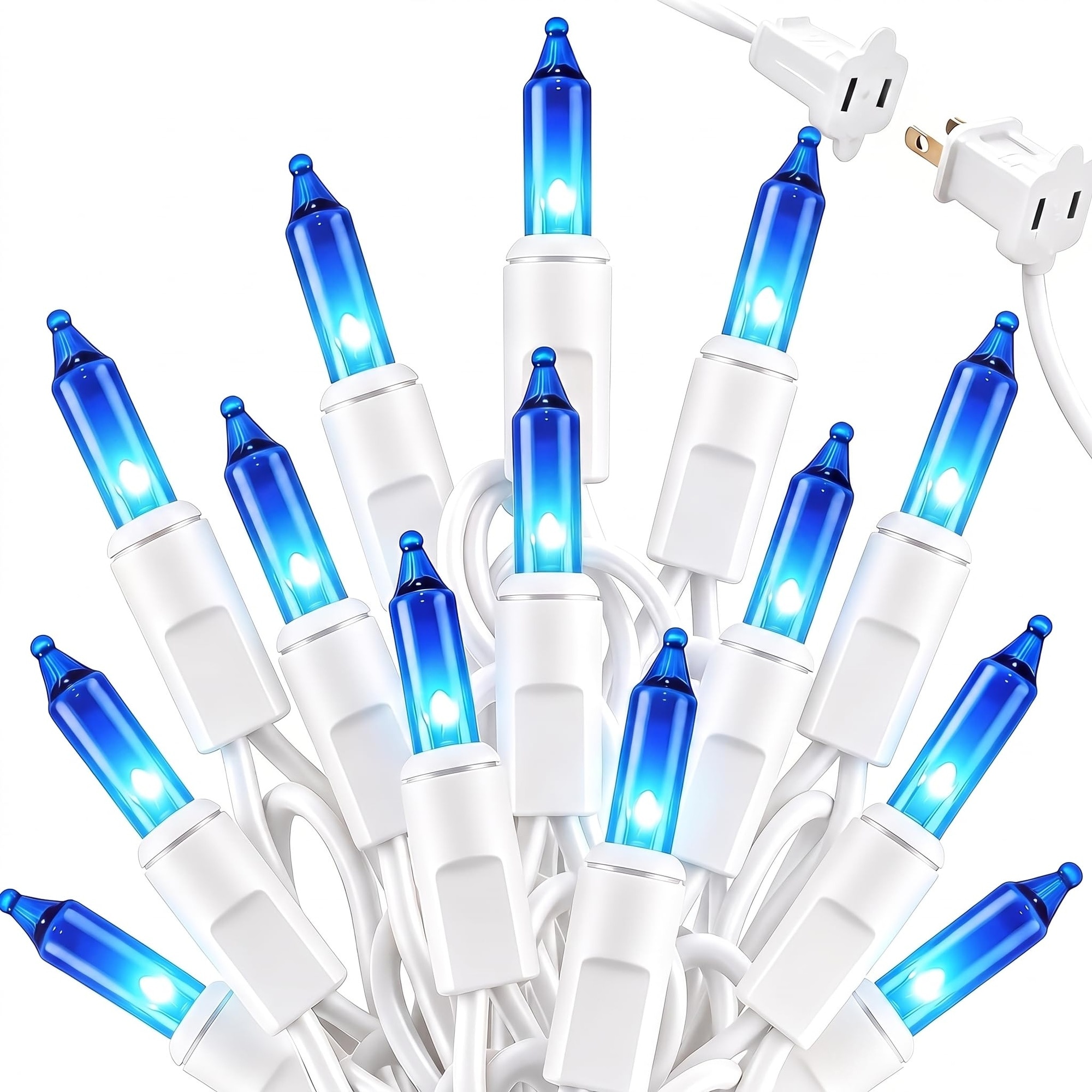 UUDULY Blue Mini String Lights 100 Count 26.5 ft Incandescent Bulb White Wire for Indoor Outdoor Holiday Christmas Halloween Party Decoration