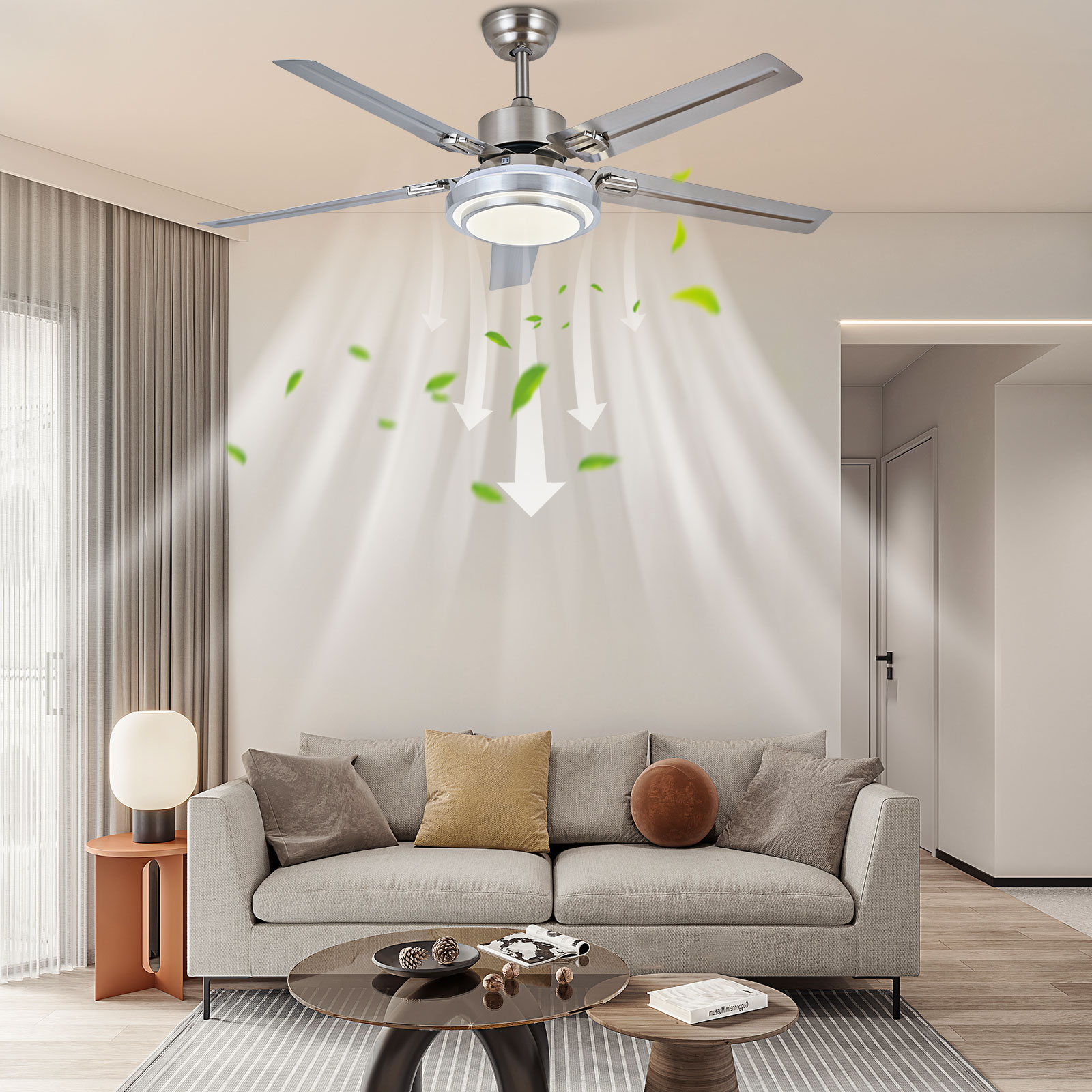 Oukaning Reversible Ceiling Fans 52-in Modern Chrome 5 Stainless