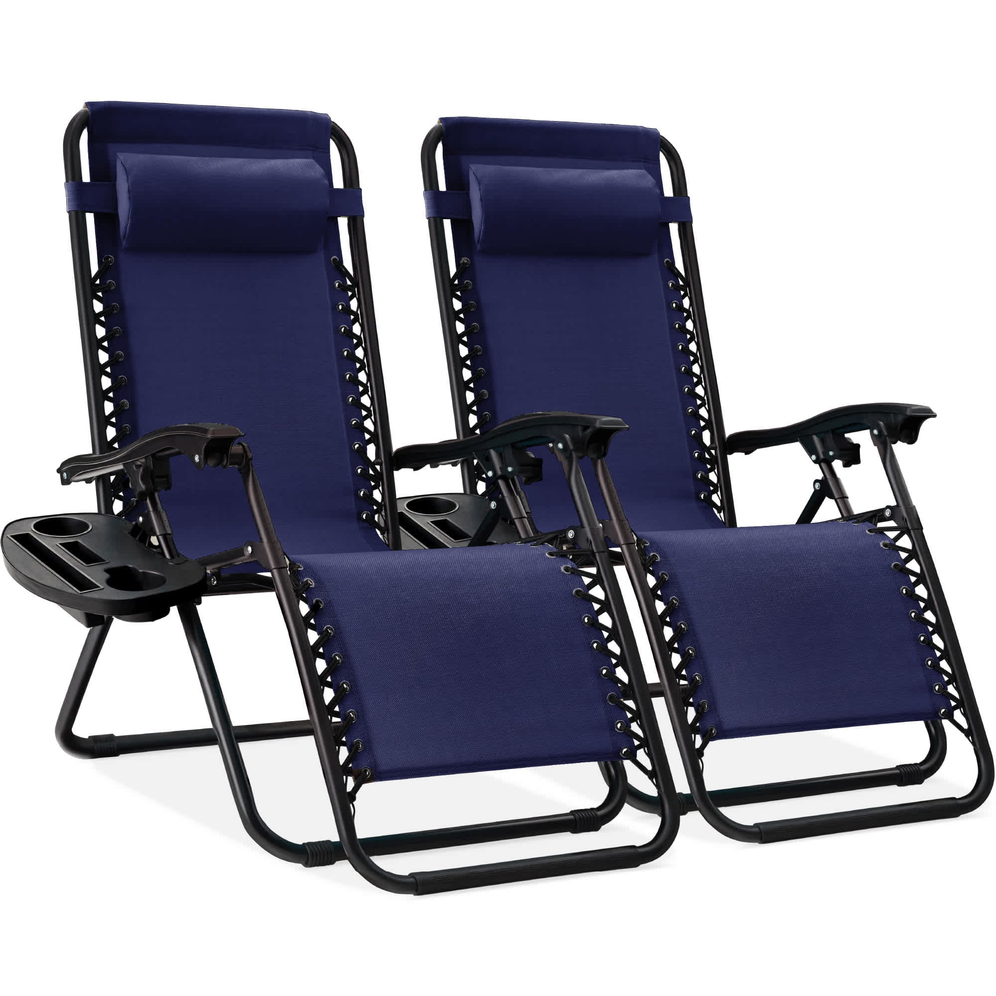 Best Choice Products SKY3245 Set of 2 Zero Gravity Lounge Chair Recliners for Patio Pool w/ Cup Holder Tray - Navy Blue