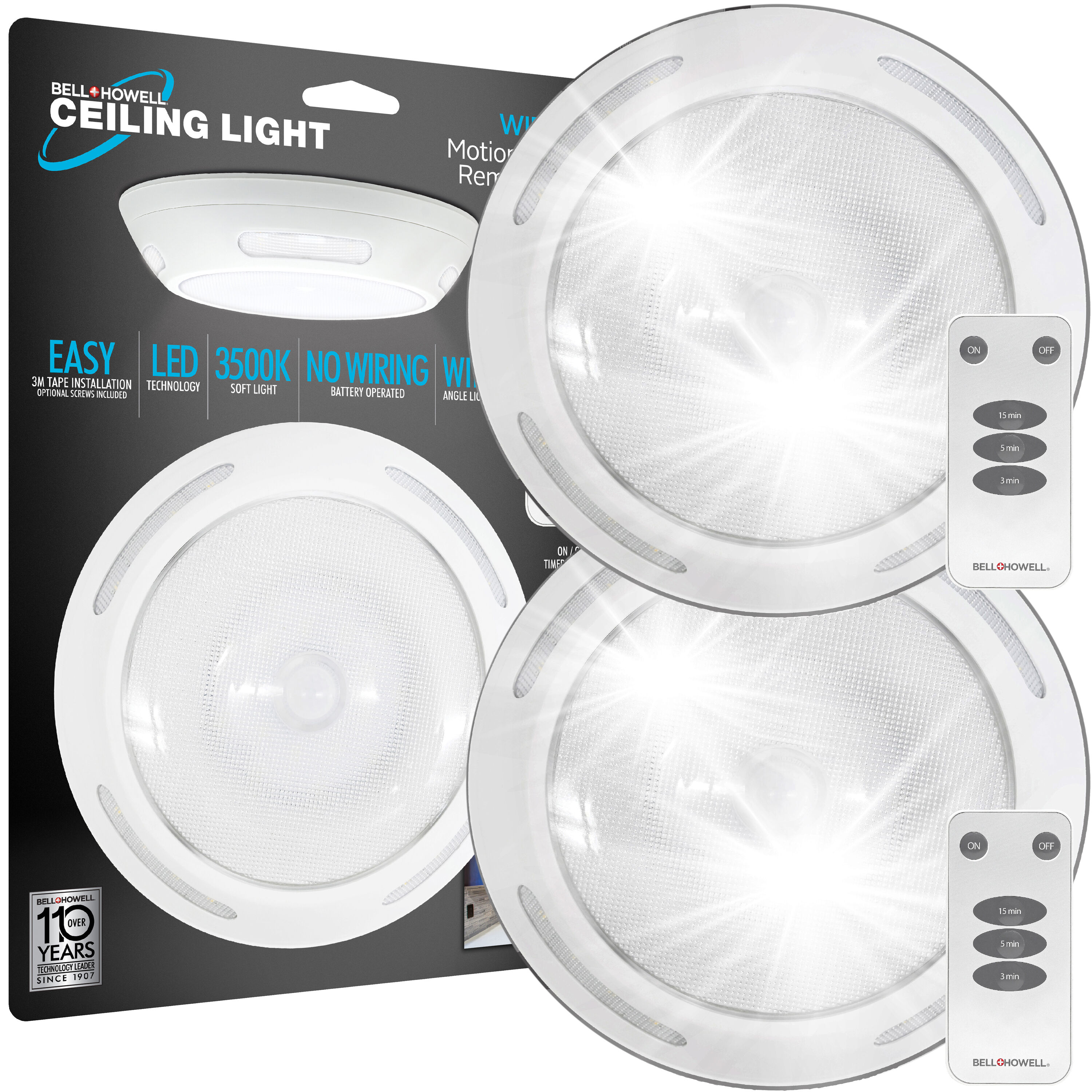 BELL + HOWELL 9537 Lighting Solutions 2 -Light 7.13-in Gloss White Flush Mount Light 2 -Pack