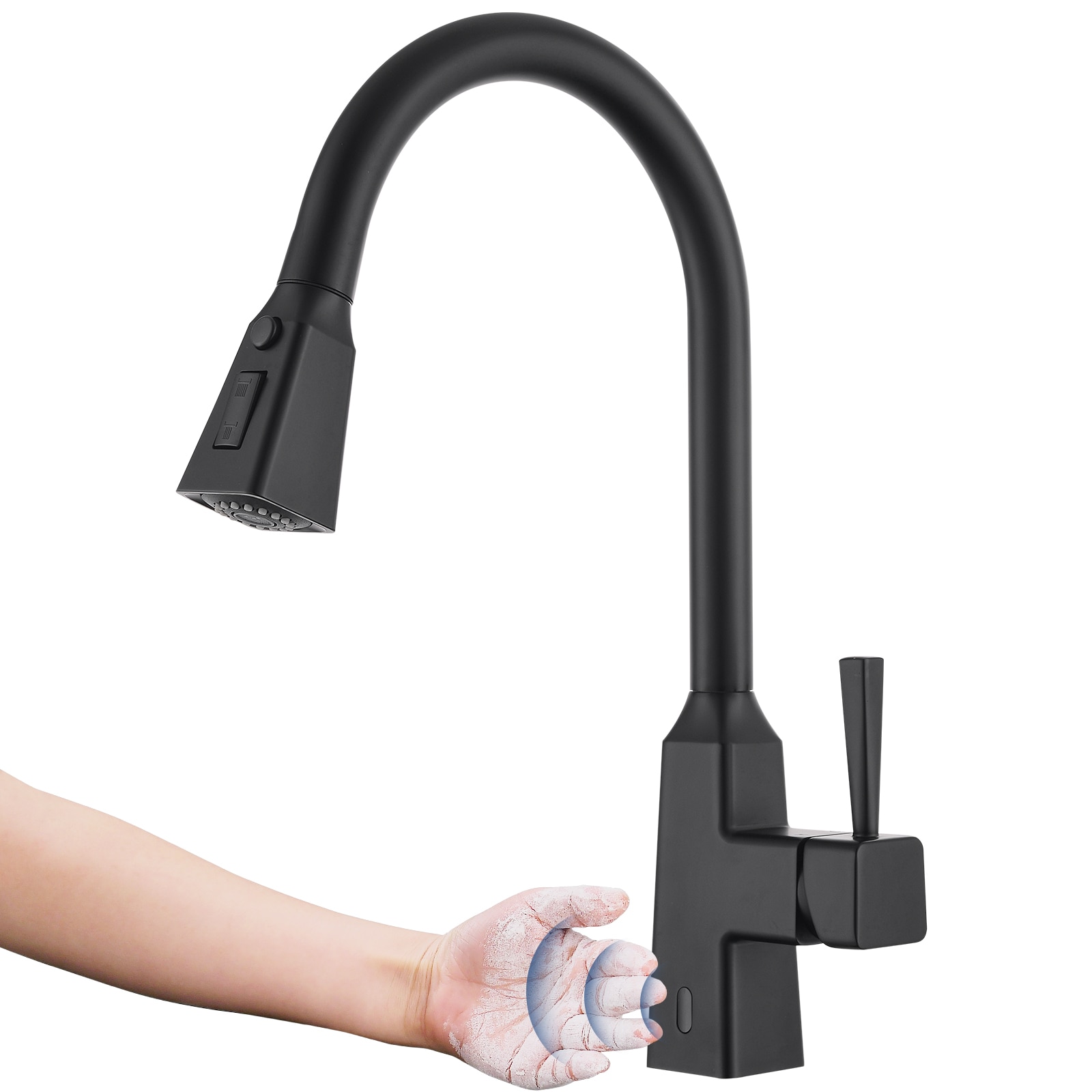 Fapully FA-B-1010B-IS Matte Black Single Handle Deck-mount Pull-out Kitchen Faucet with Sprayer