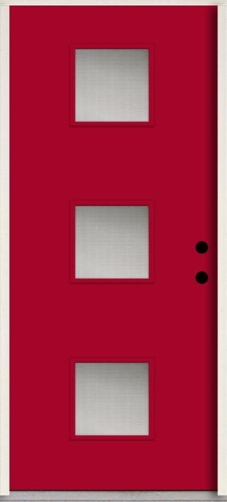 RELIABILT LO1066871 Spotlights 36-in x 80-in x 4-5/8-in Fiberglass 1/4 lite Left-hand inswing Cut Ruby Paint Painted Prehung Front Door Insulating core