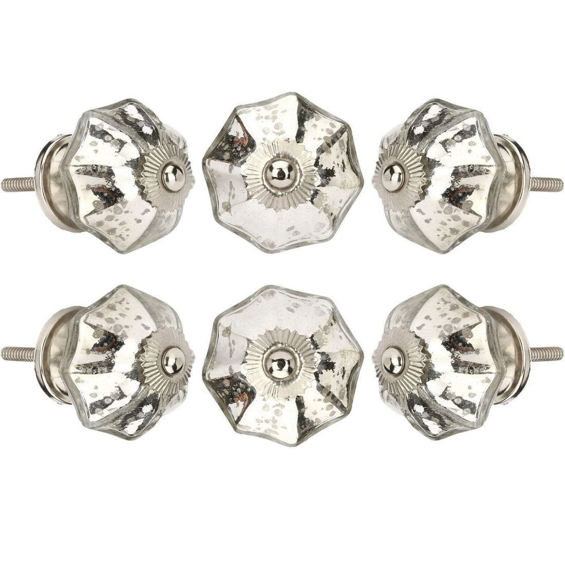Perilla Home Silver Mirror Glass Round Cabinet Knobs (Set of 6)
