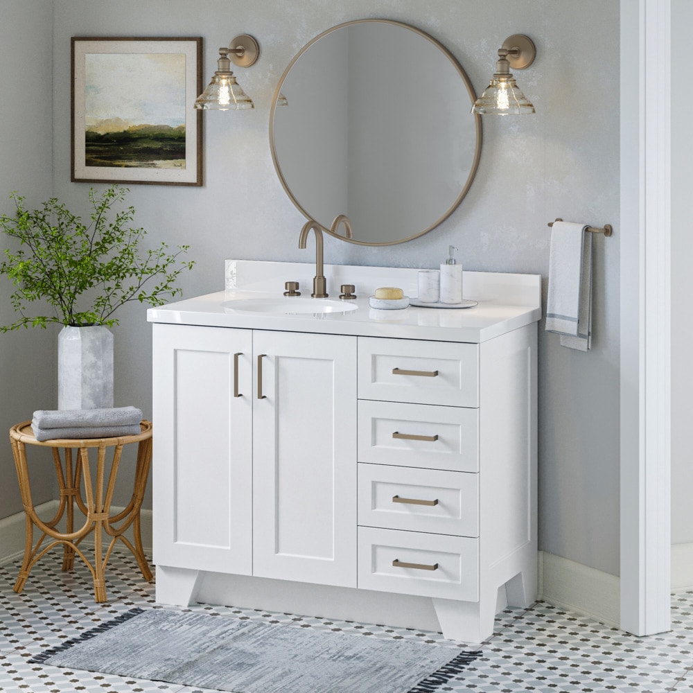 White Wood Freestanding Single Sink Bathroom Vanity with Quartz Top