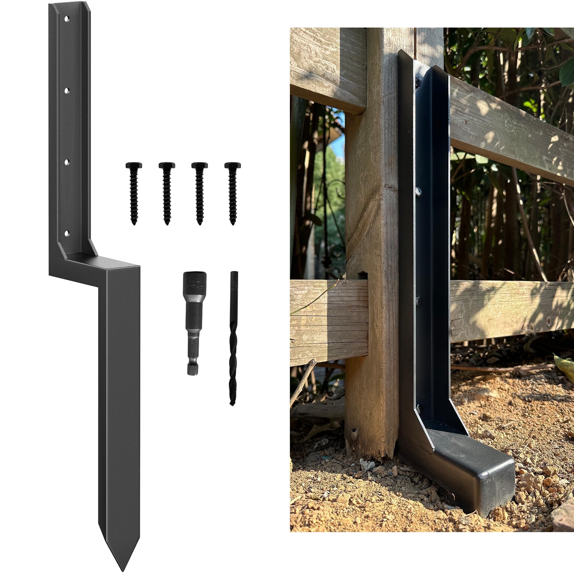 DYRCJ  Fence Post Repair Kit Heavy Duty Steel Anchor Stake for 4x4 and 6x6 Wood Posts 11 Gauge Thickened Design 5.47 Pounds One Pack