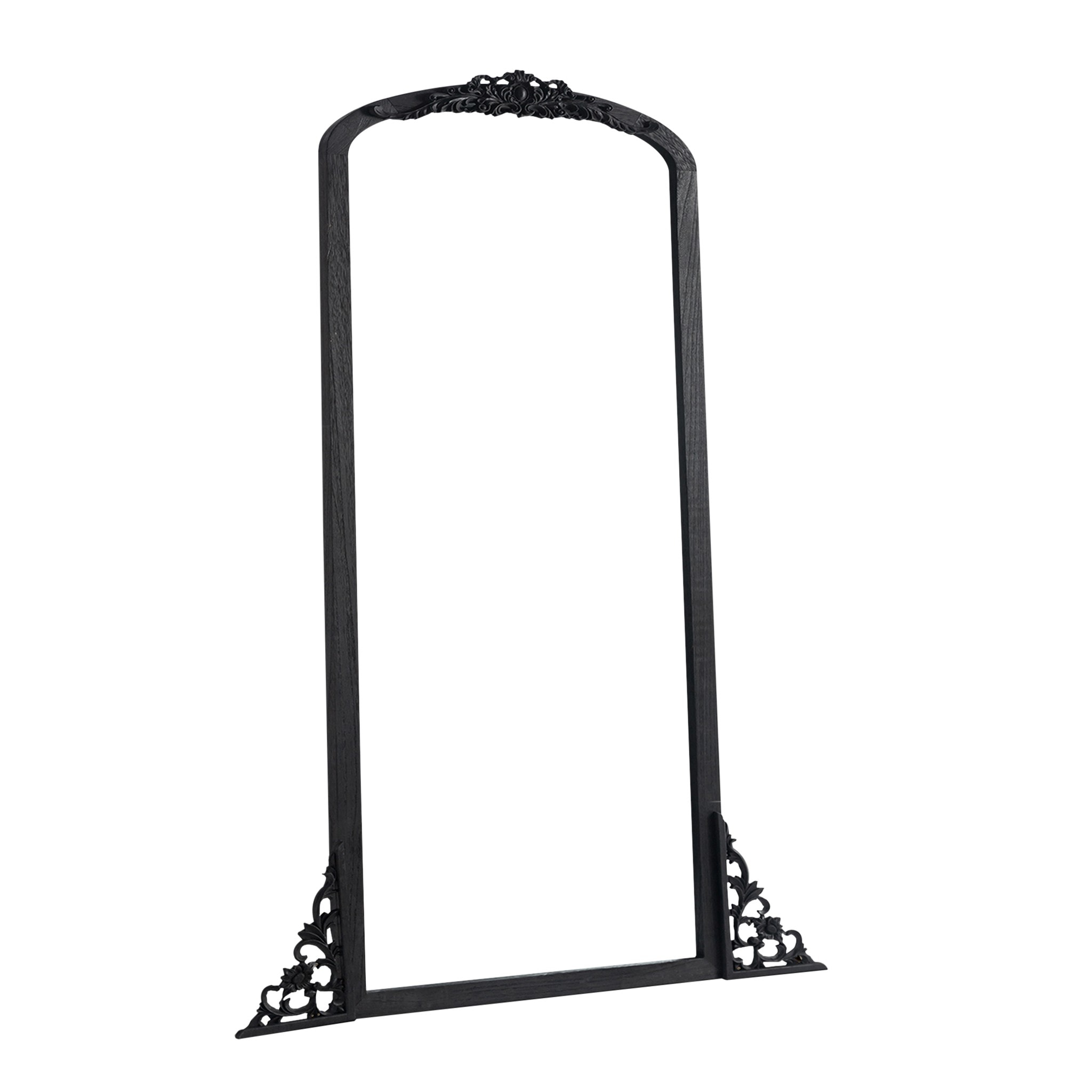 Misty Moon Solid Wood Carved Right Angle Micro Arch Black Full Length Mirror 69-in H x 30-in W No Stand