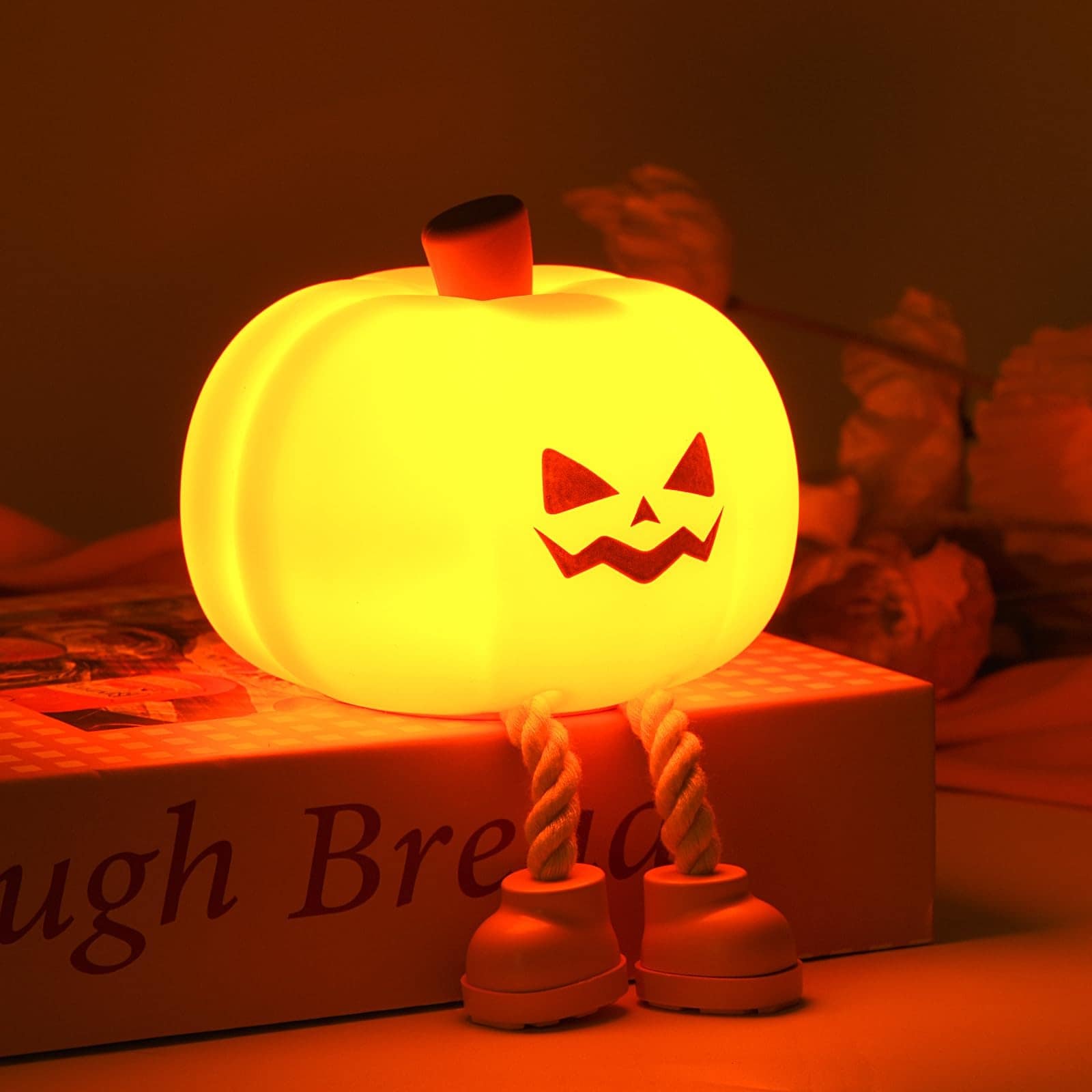 Lukvuzo  Pumpkin Night Light Cute LED Lamp with Three Level Dimmable Touch Control Soft Silicone for Kids Nursery Bedside Table Bedroom Office